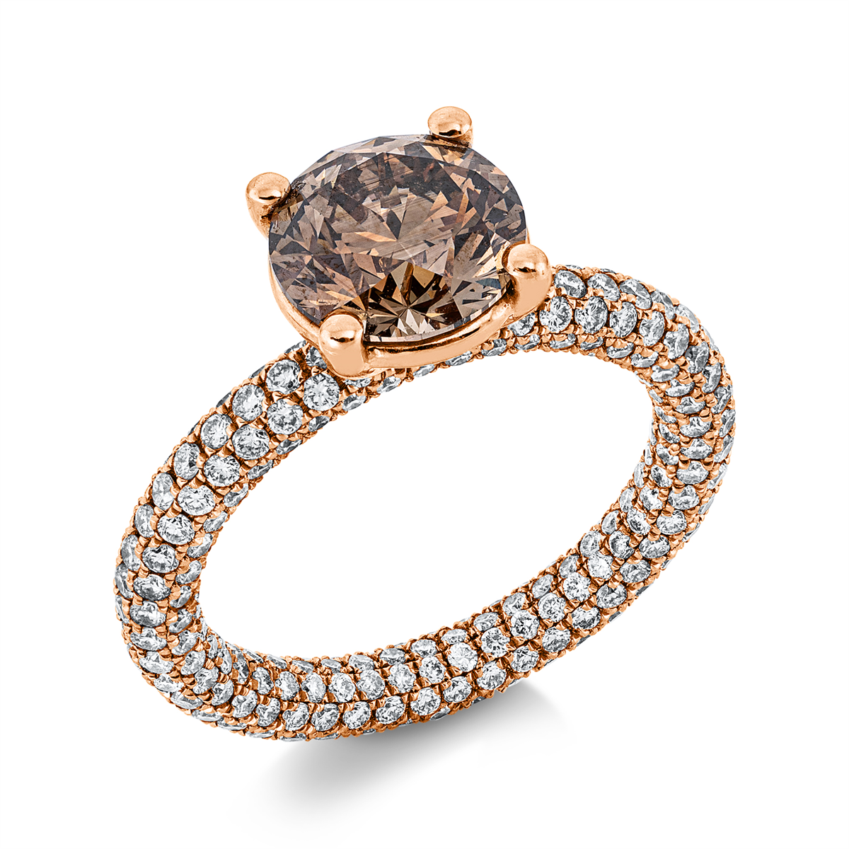diamond full cut  fancy colored diamond ring in red gold