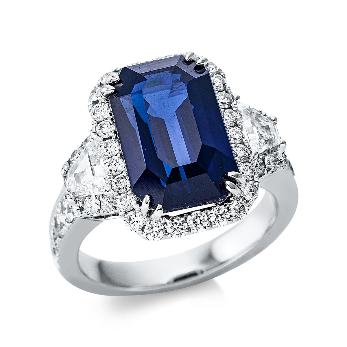 diamond full cut sapphire colored stone classic ring in white gold