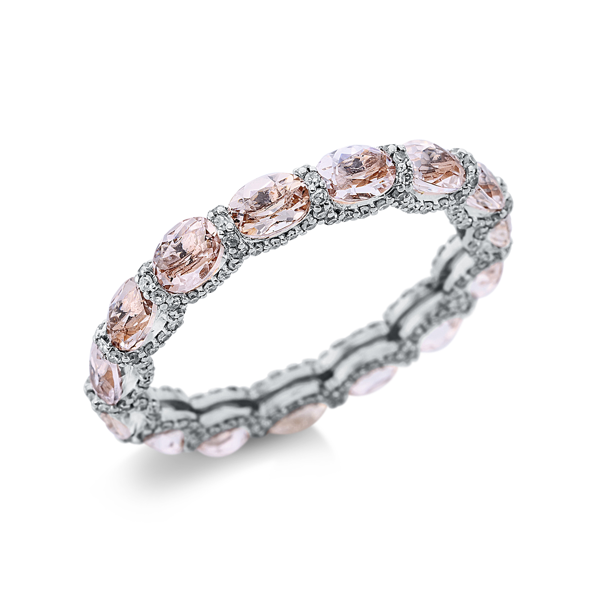 diamond single cut morganite colored stone fashion ring in red gold / white gold