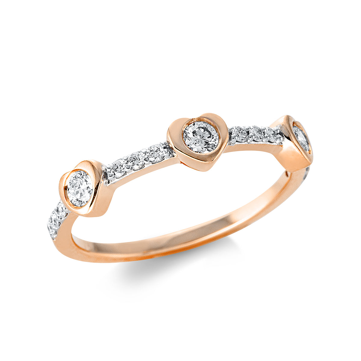 diamond full cut  heart ring in red gold