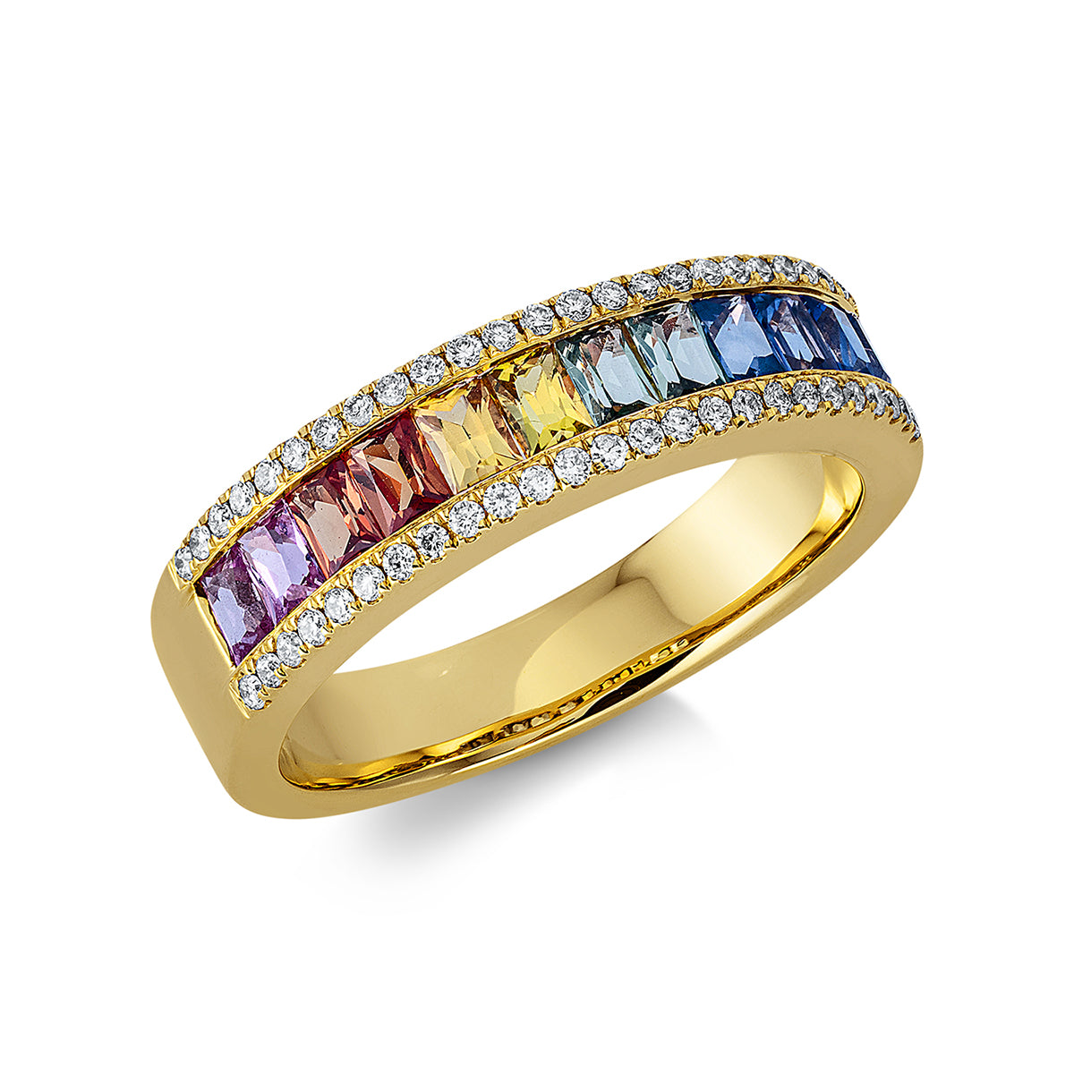 diamond full cut sapphire rainbow & multicolor ring in yellow gold