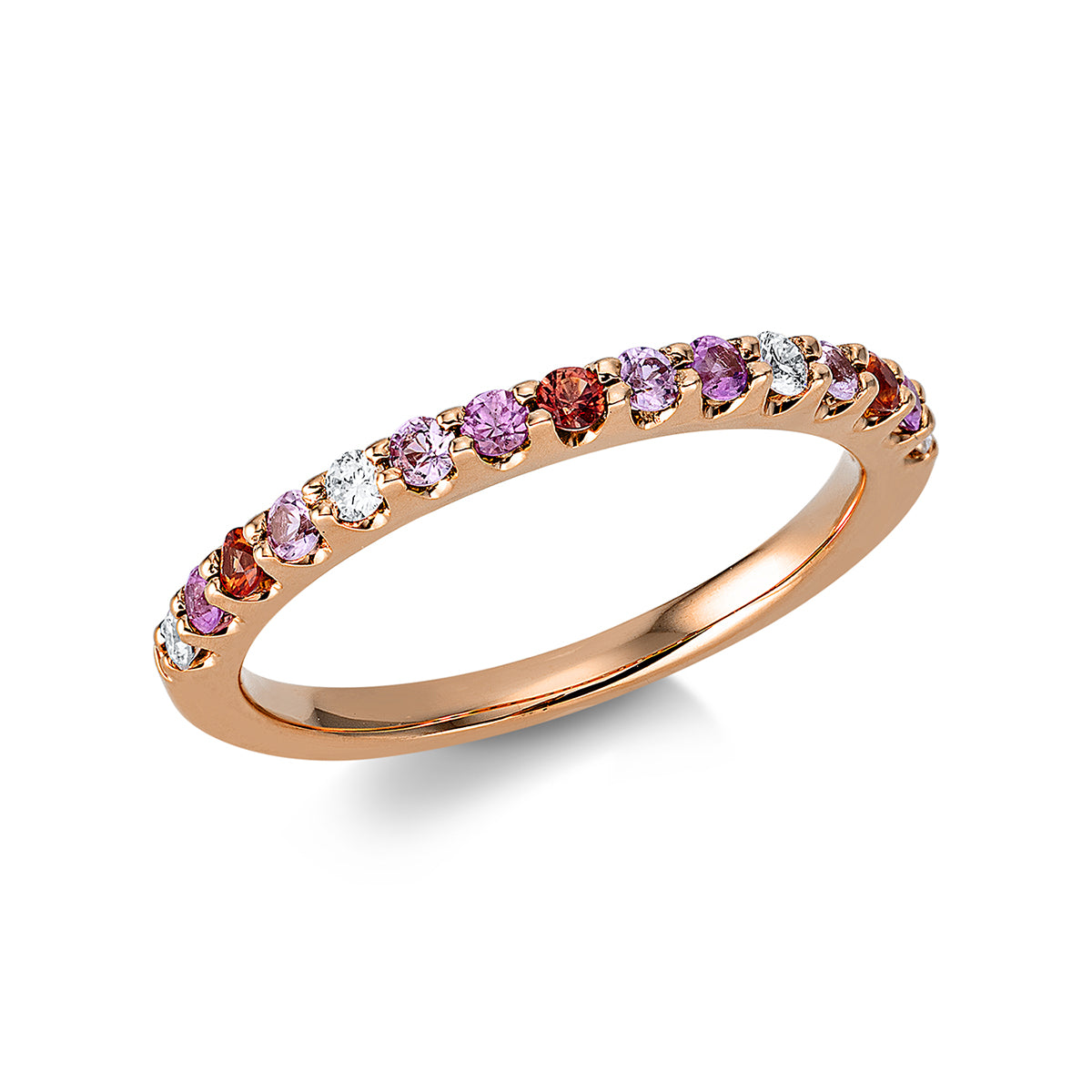 diamond full cut sapphire rainbow & multicolor ring in red gold