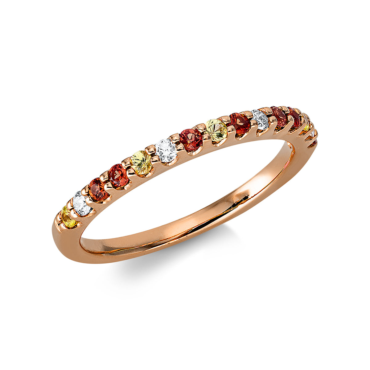 diamond full cut sapphire rainbow & multicolor ring in red gold