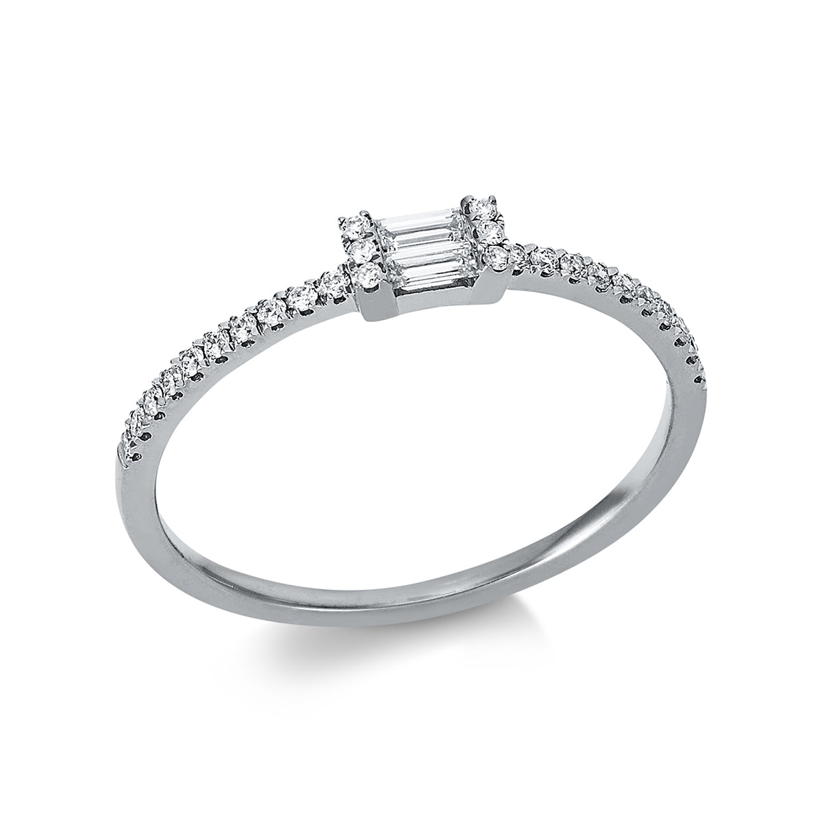 diamond full cut  baguette ring in white gold