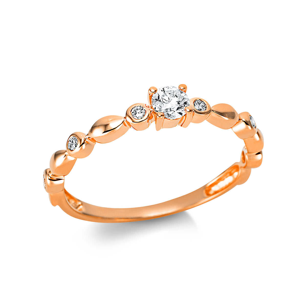 diamond full cut  solitaire with accent stones ring in red gold