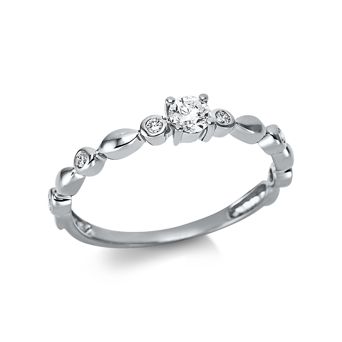 diamond full cut  solitaire with accent stones ring in white gold