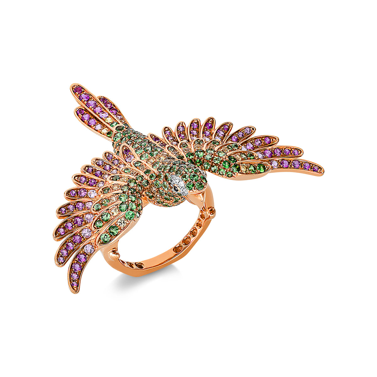 diamond full cut tsavorite colored stone classic ring in red gold / white gold