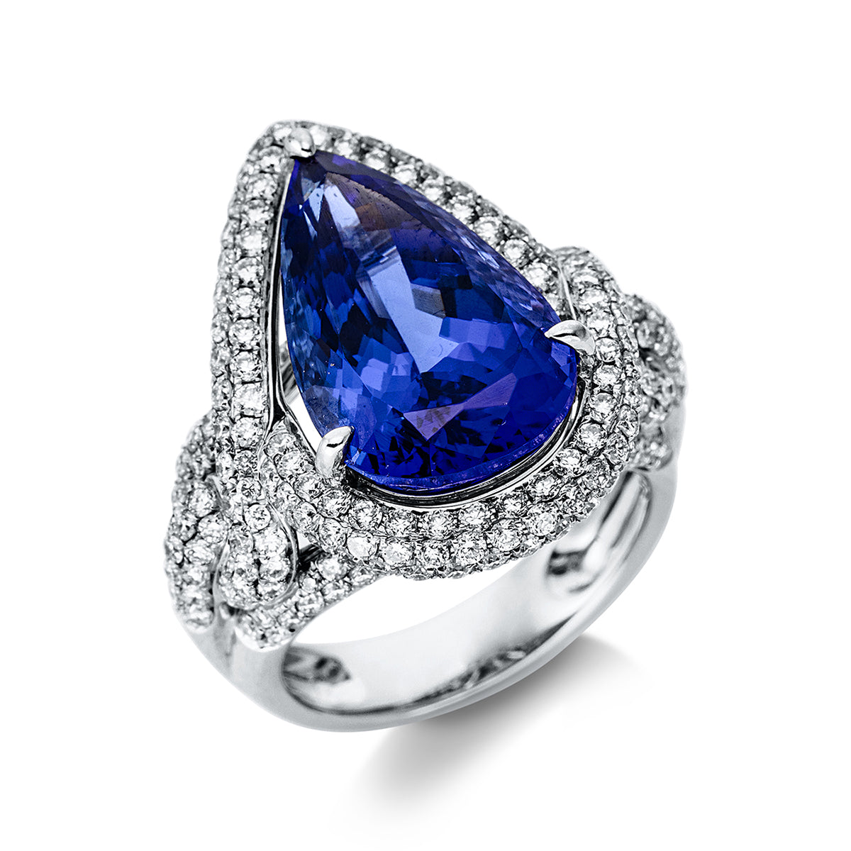diamond full cut tanzanite colored stone classic ring in white gold