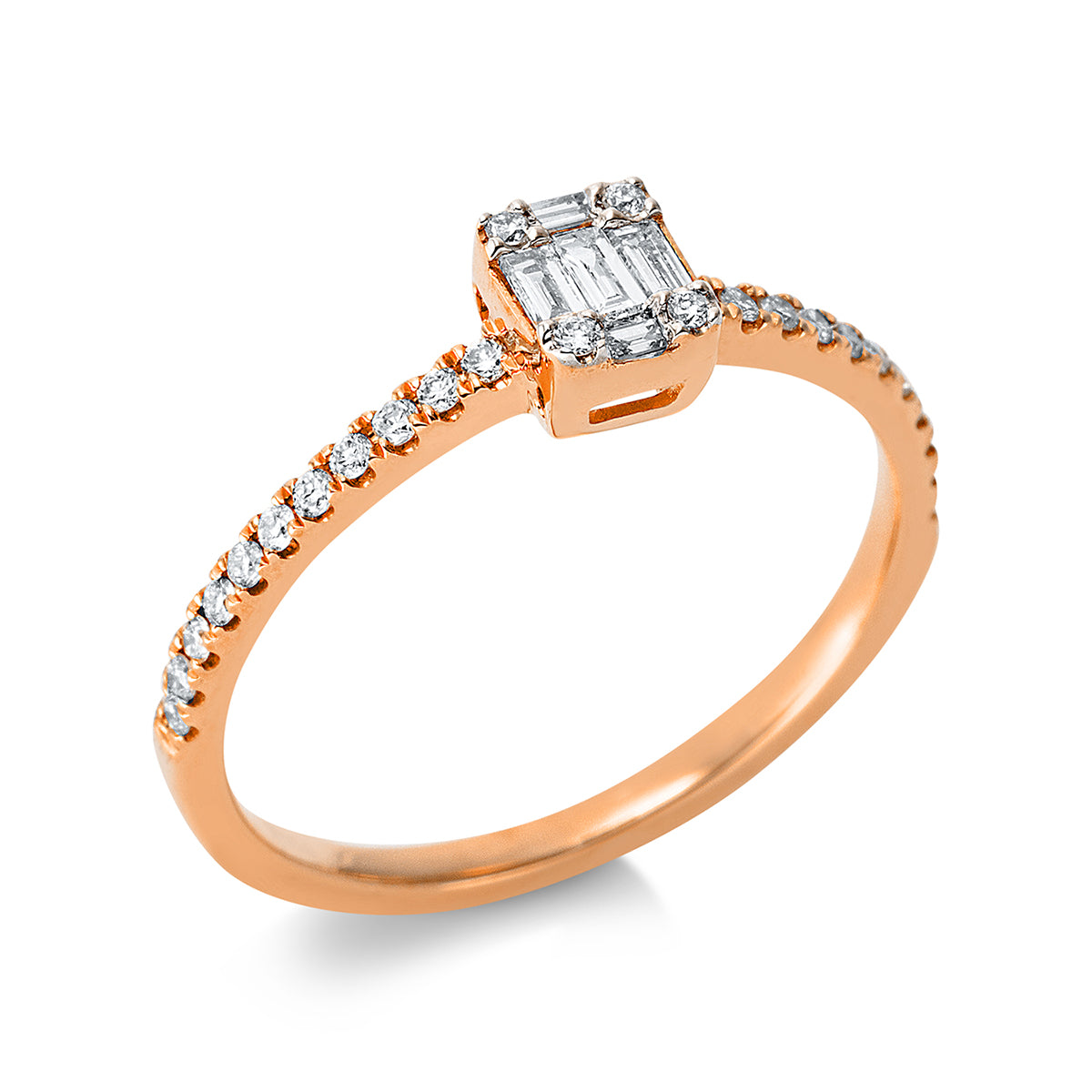 diamond full cut  baguette illusion ring in red gold / white gold
