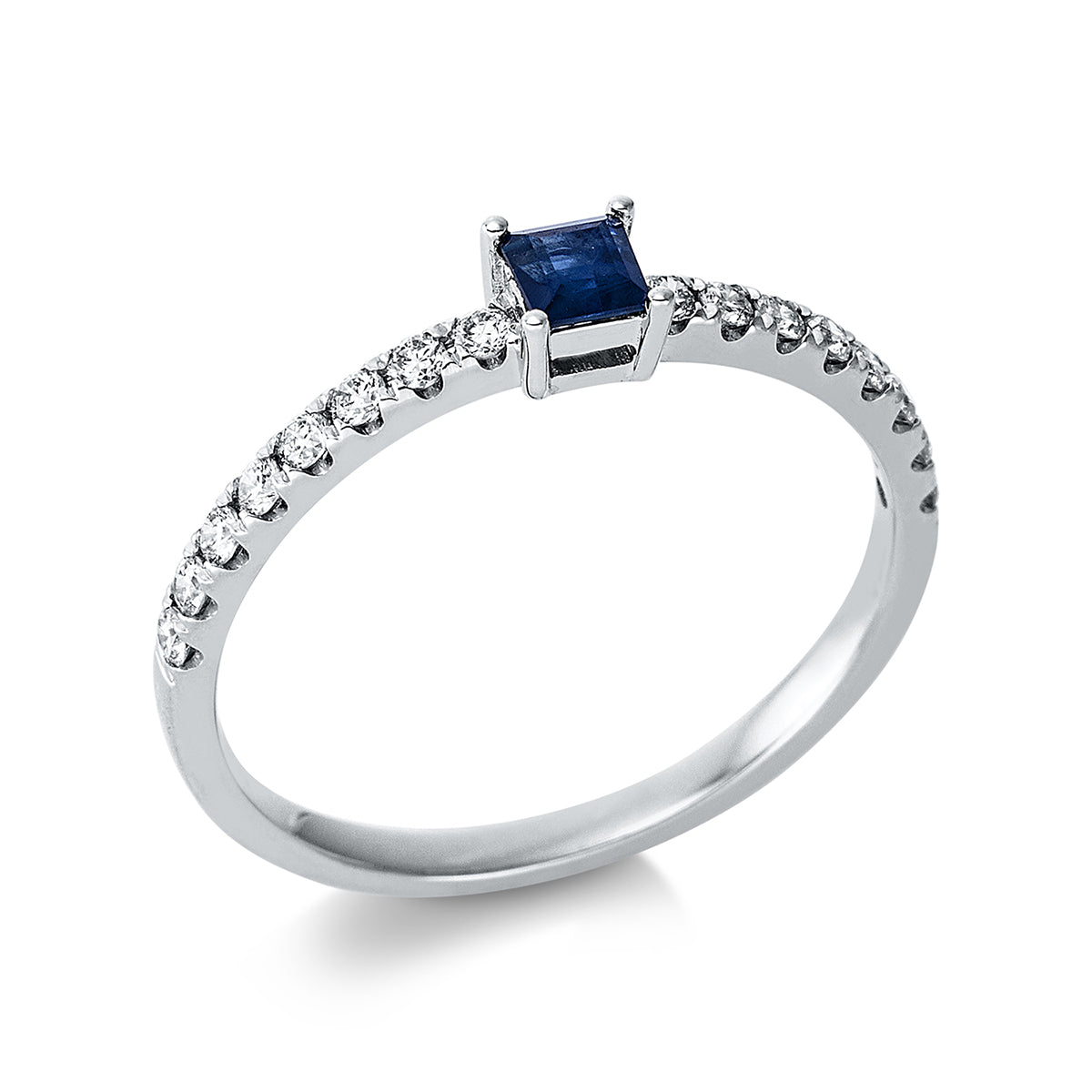 diamond full cut sapphire colored stone classic ring in white gold