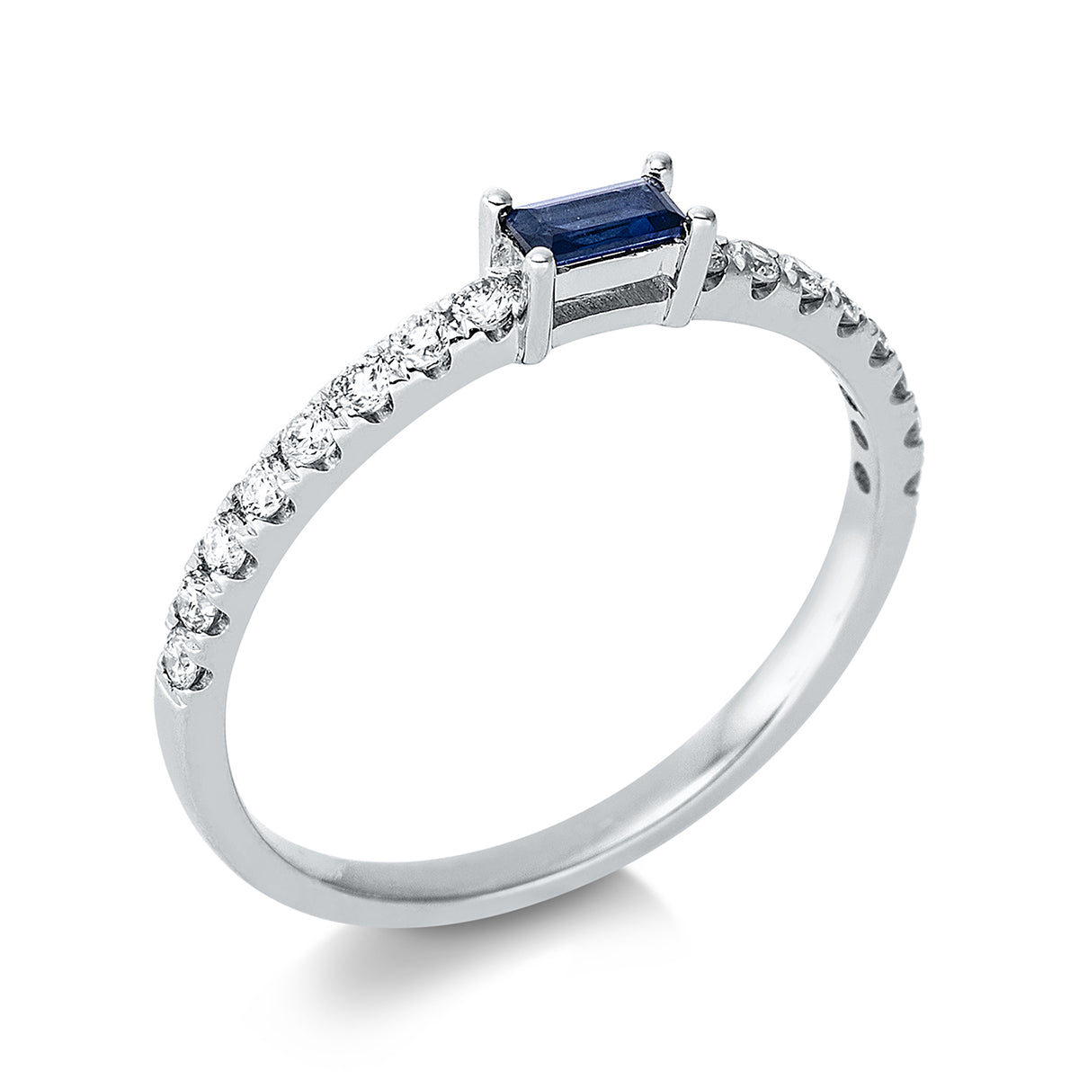 diamond full cut sapphire colored stone classic ring in white gold