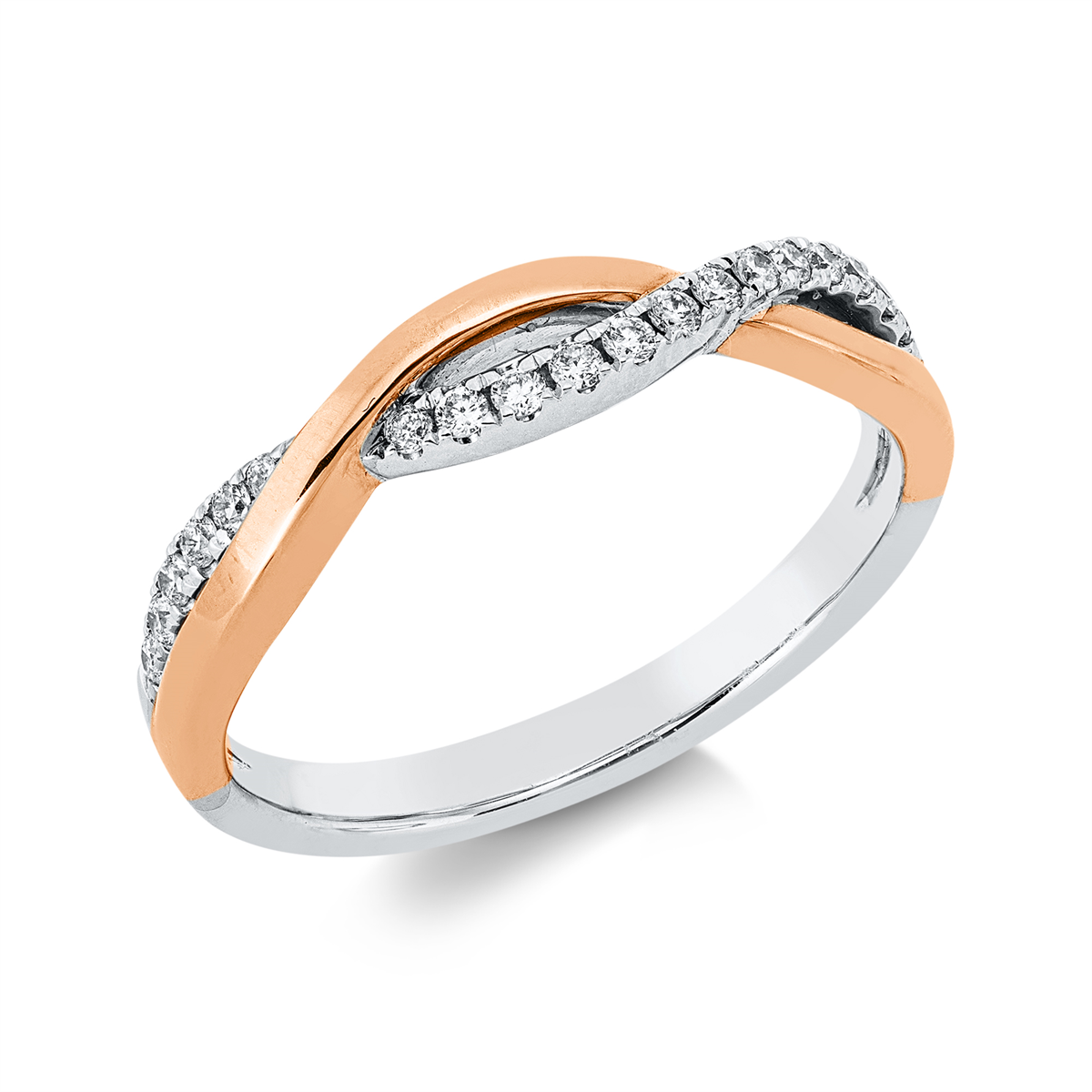 diamond full cut  modern woman ring in whitegold / rosegold