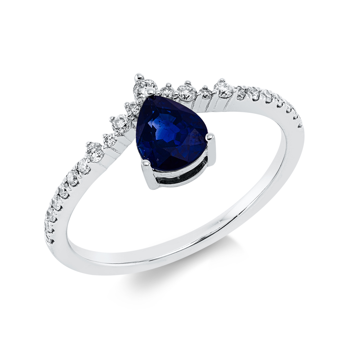 diamond full cut sapphire colored stone classic ring in white gold