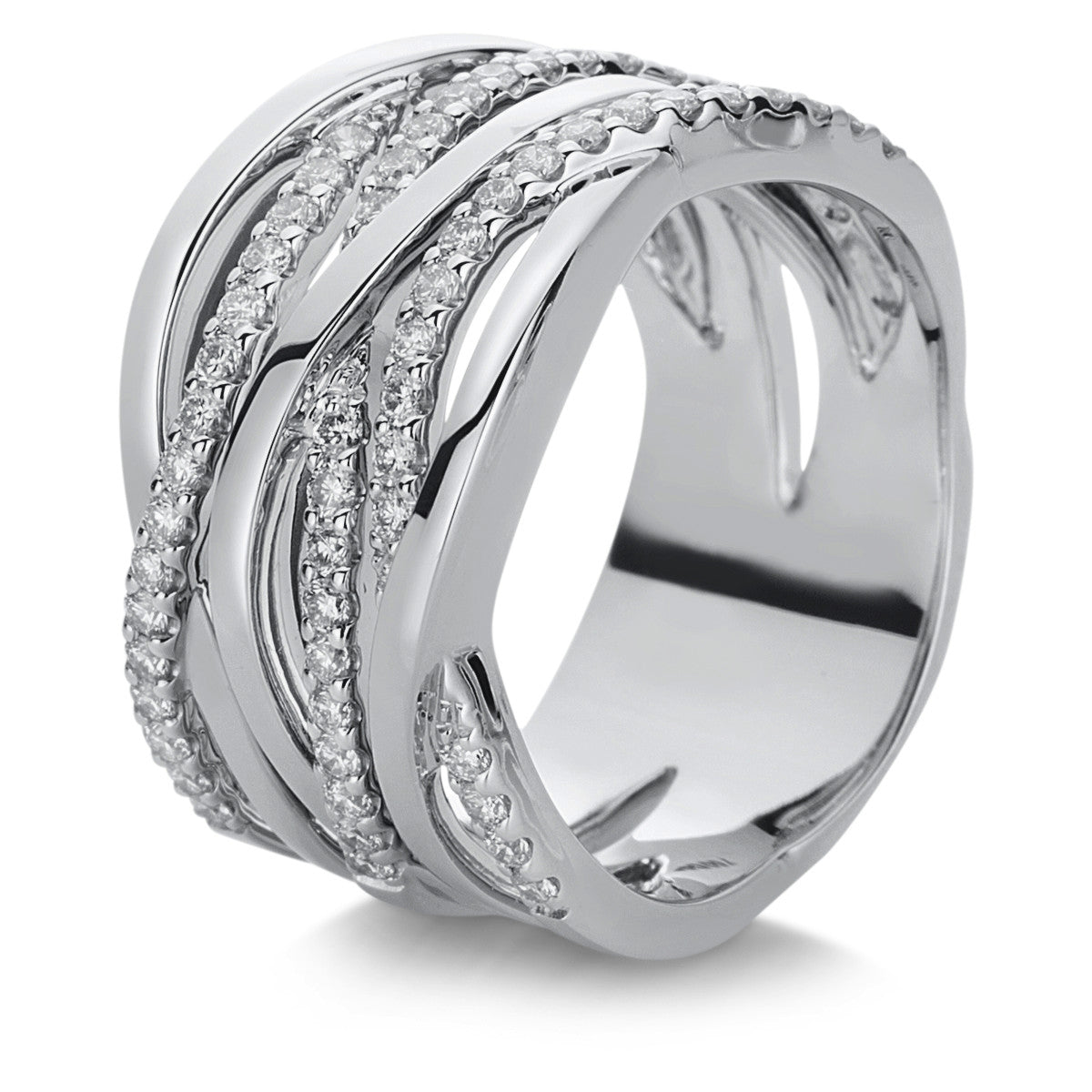 diamond full cut  criss cross ring in white gold