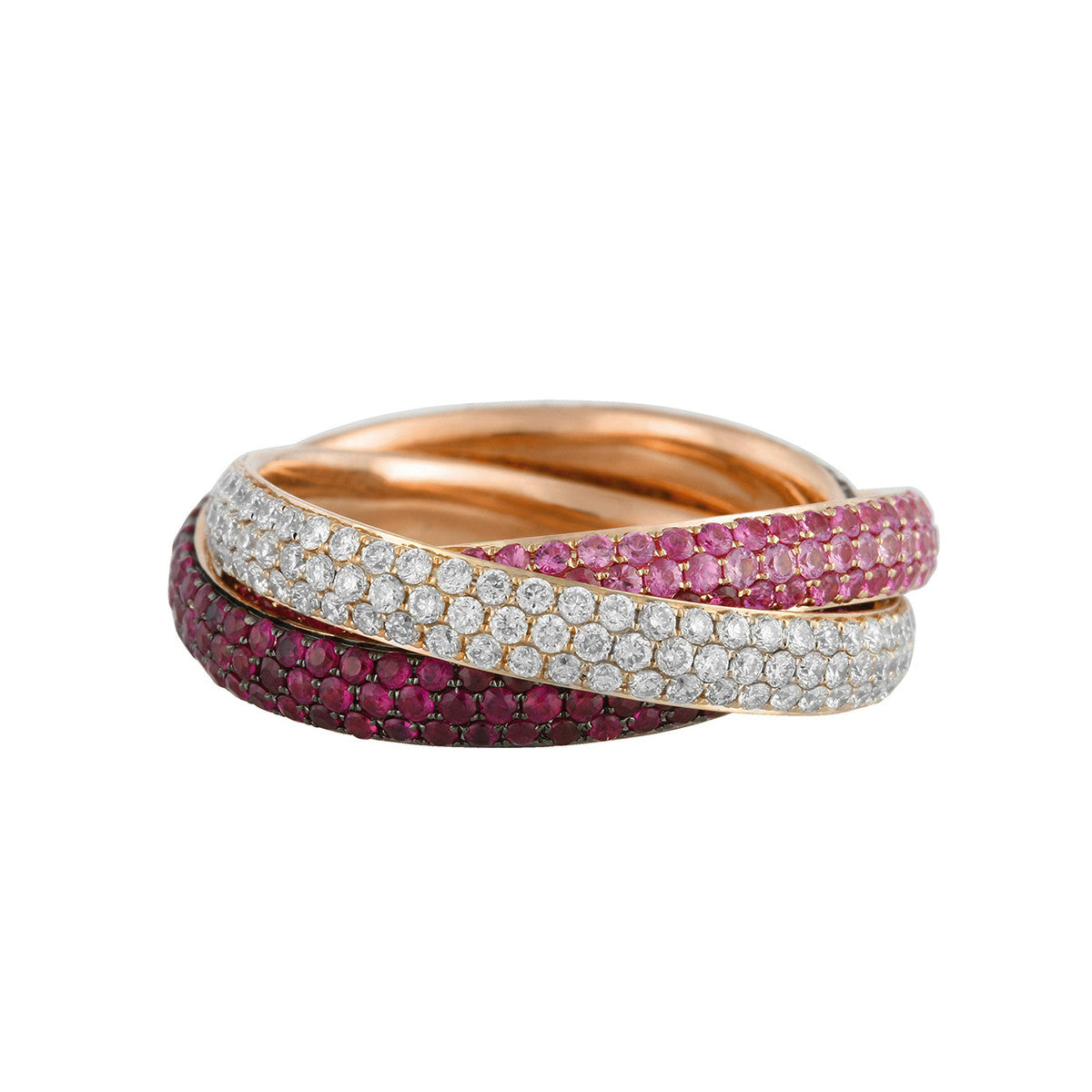 diamond full cut ruby rainbow & multicolor ring in red gold