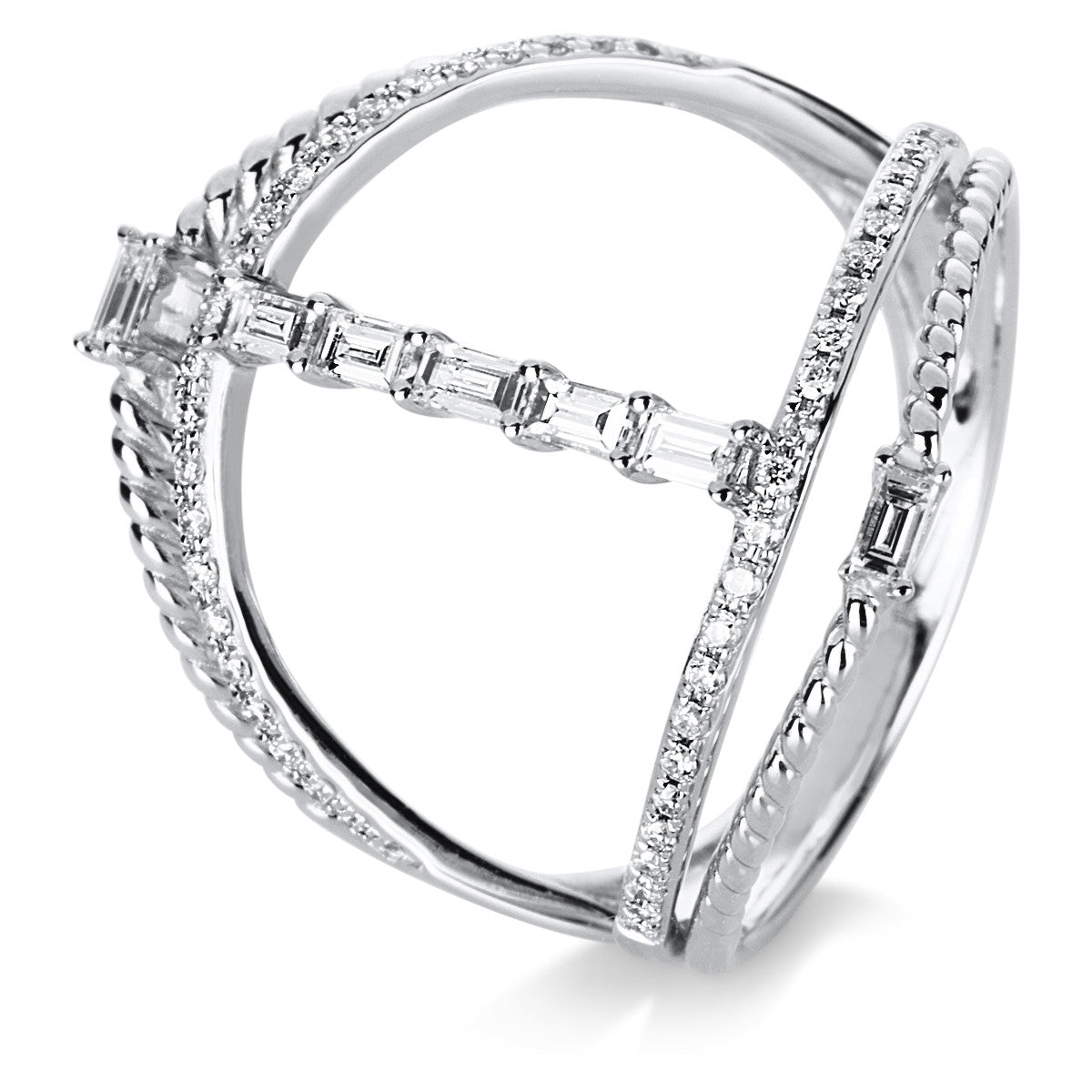 diamond full cut  baguette ring in white gold