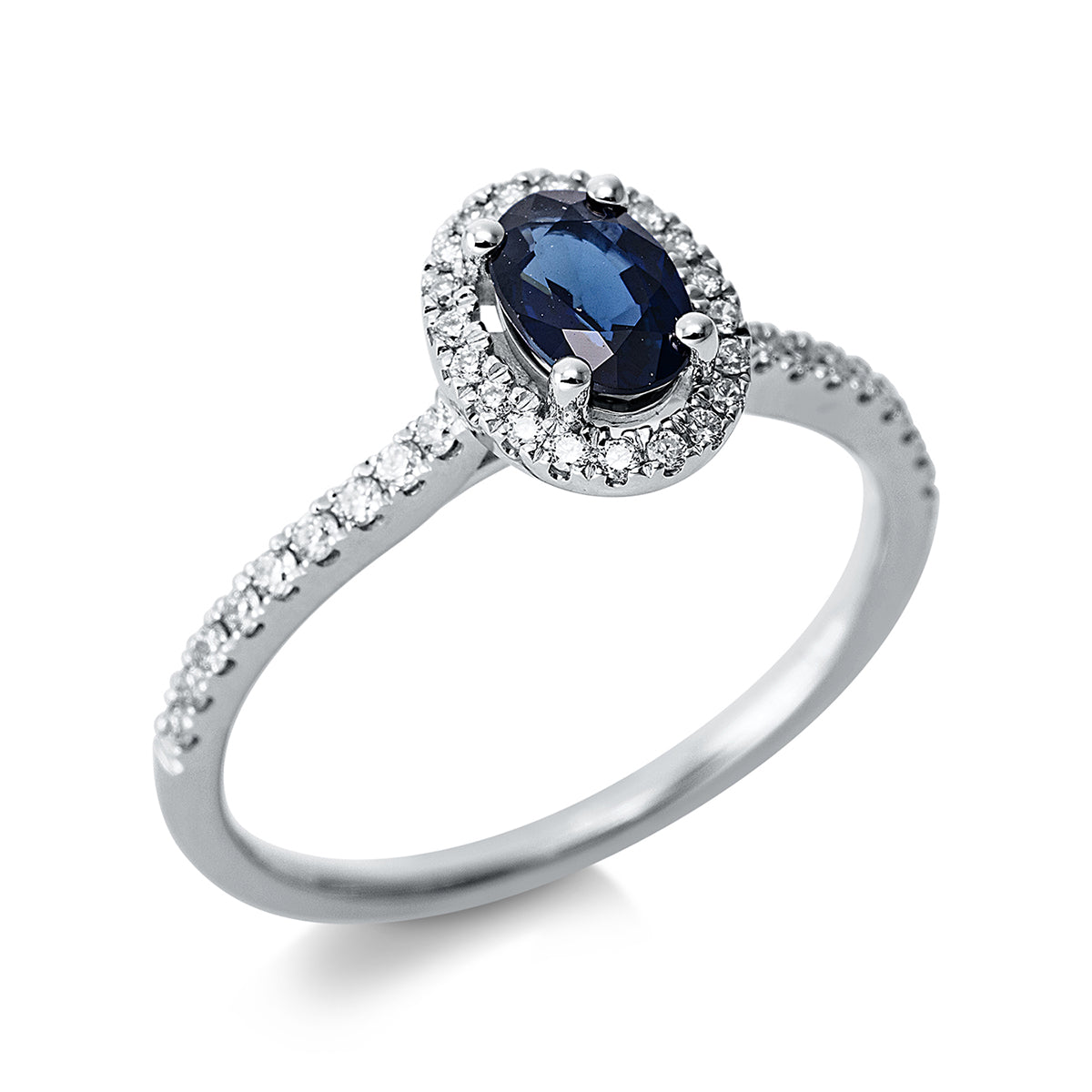 diamond full cut sapphire colored stone classic ring in white gold