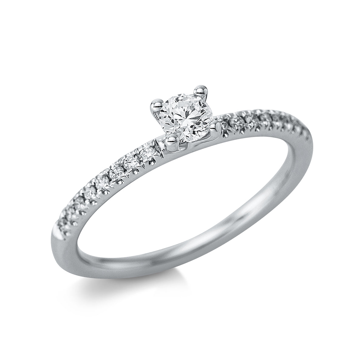 diamond full cut  solitaire with accent stones ring in white gold