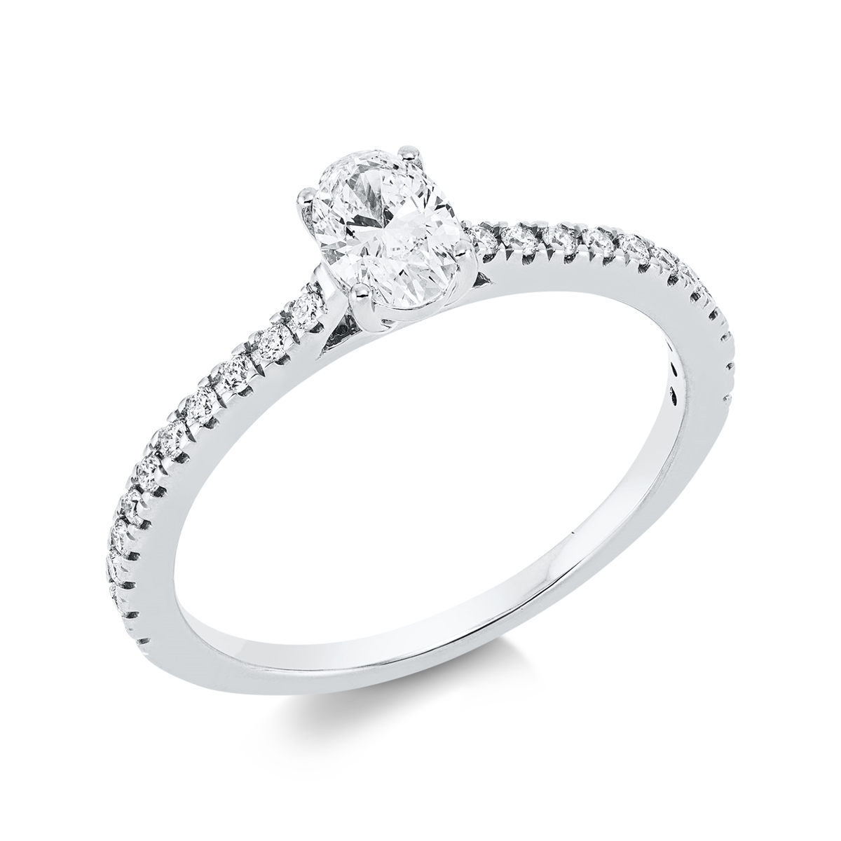 diamond full cut  solitaire with accent stones ring in white gold
