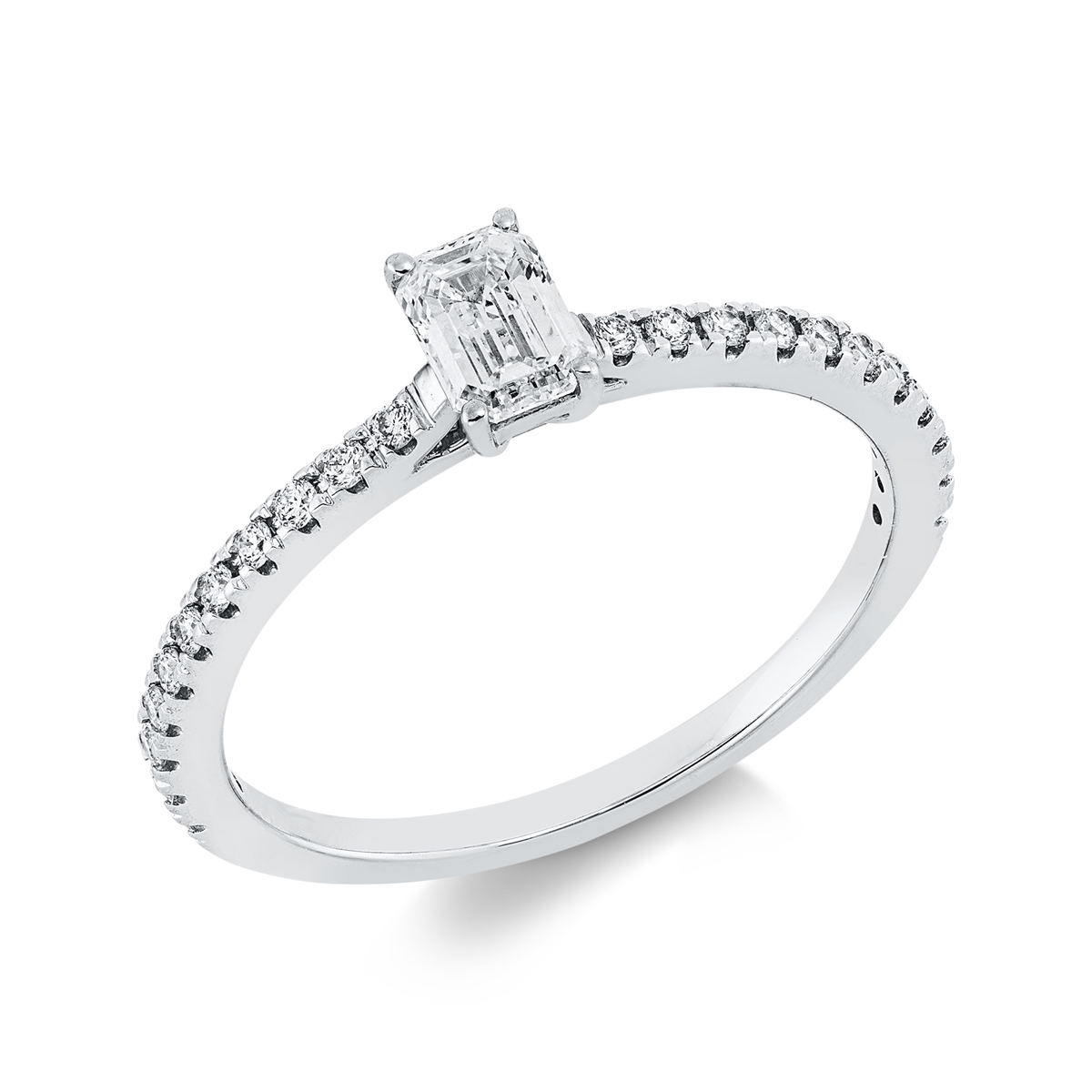 diamond full cut  solitaire with accent stones ring in white gold