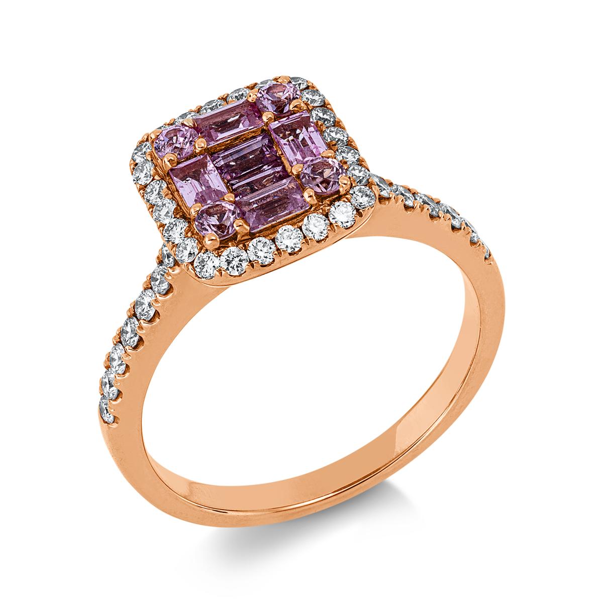 diamond full cut sapphire colored stone classic ring in red gold