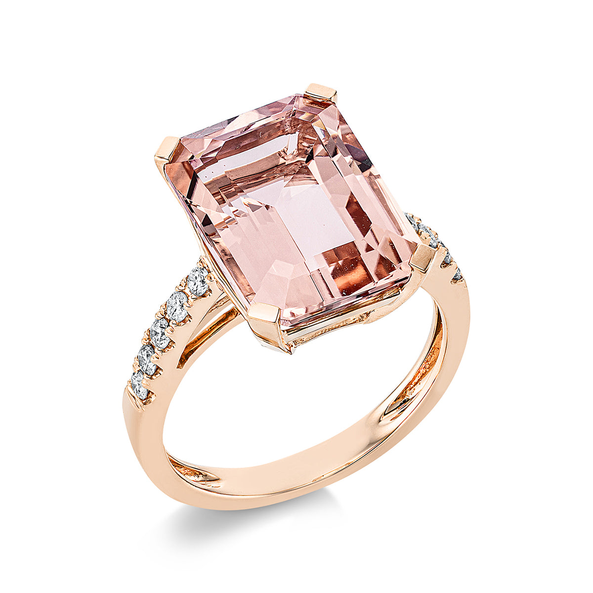 diamond full cut morganite colored stone fashion ring in red gold