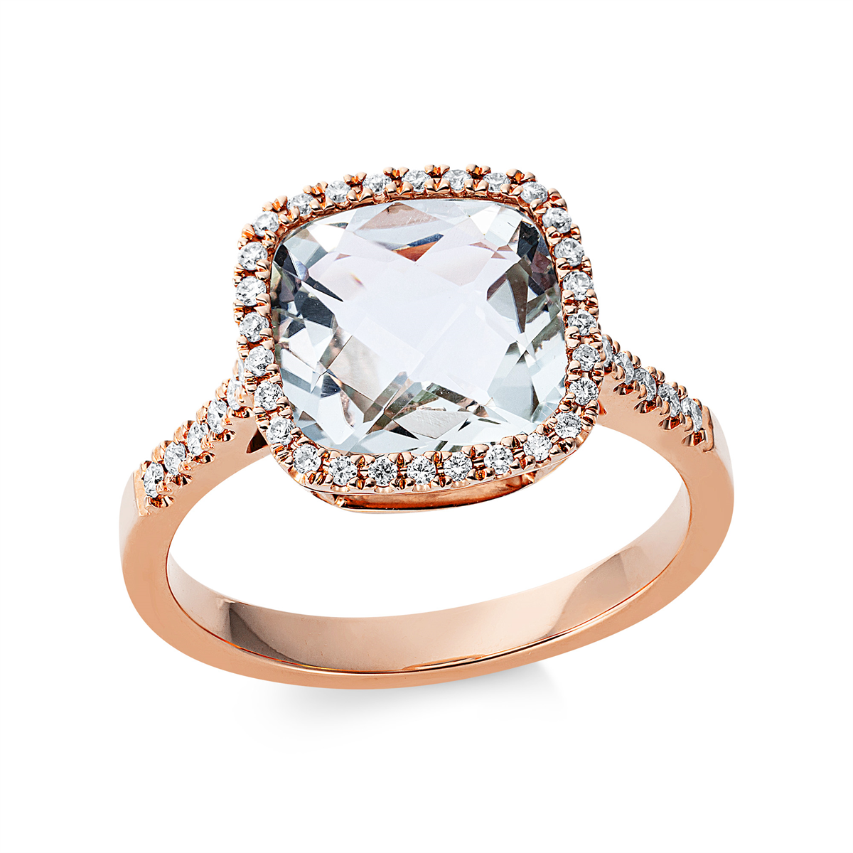 diamond full cut amethyst colored stone fashion ring in red gold