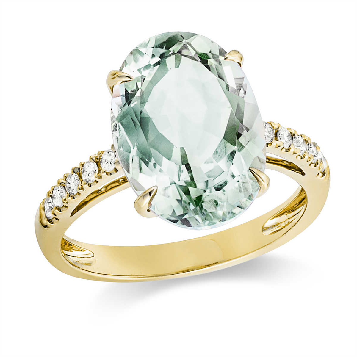 diamond full cut amethyst colored stone fashion ring in yellow gold