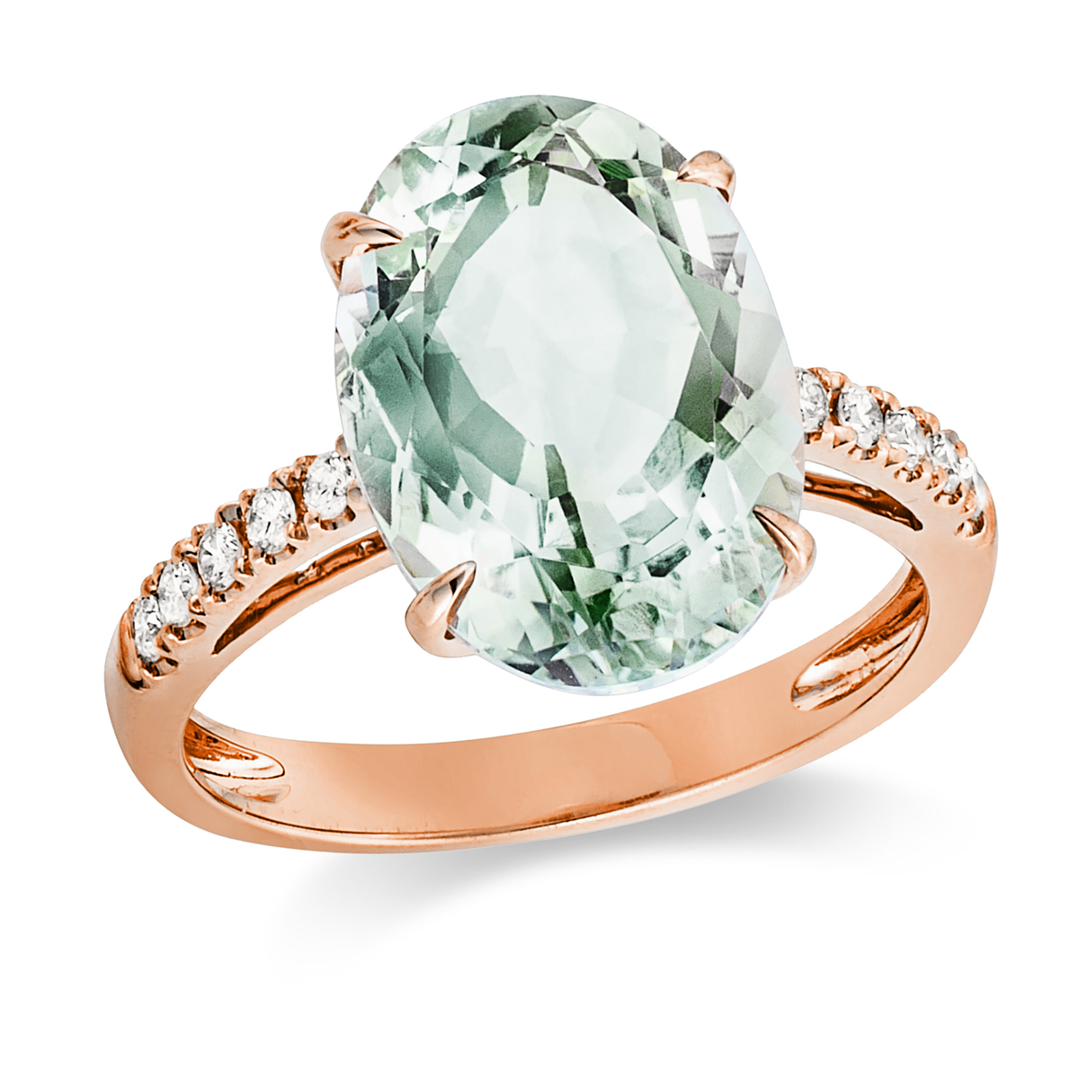diamond full cut amethyst colored stone fashion ring in red gold
