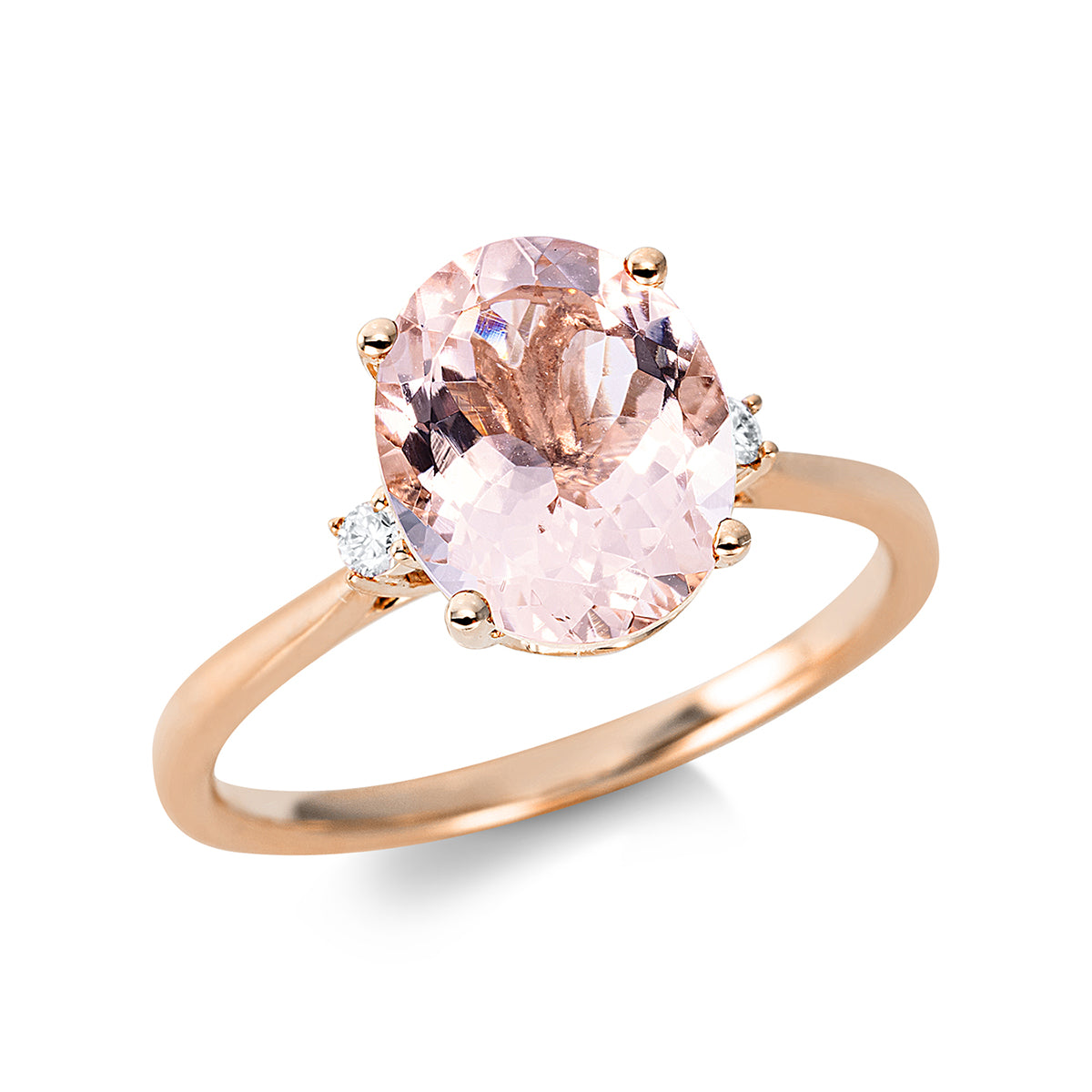 diamond full cut morganite colored stone fashion ring in red gold