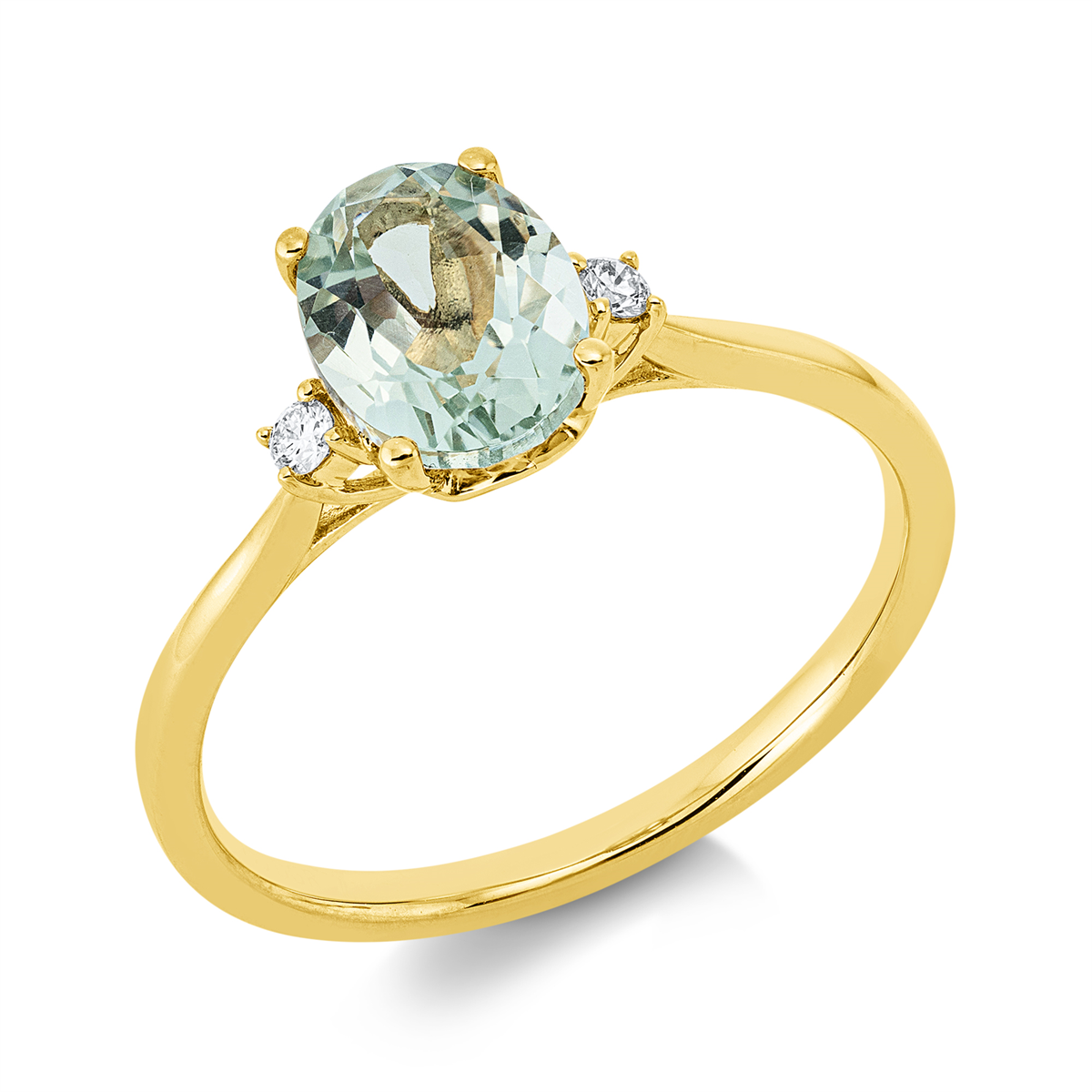 diamond full cut amethyst colored stone fashion ring in yellow gold