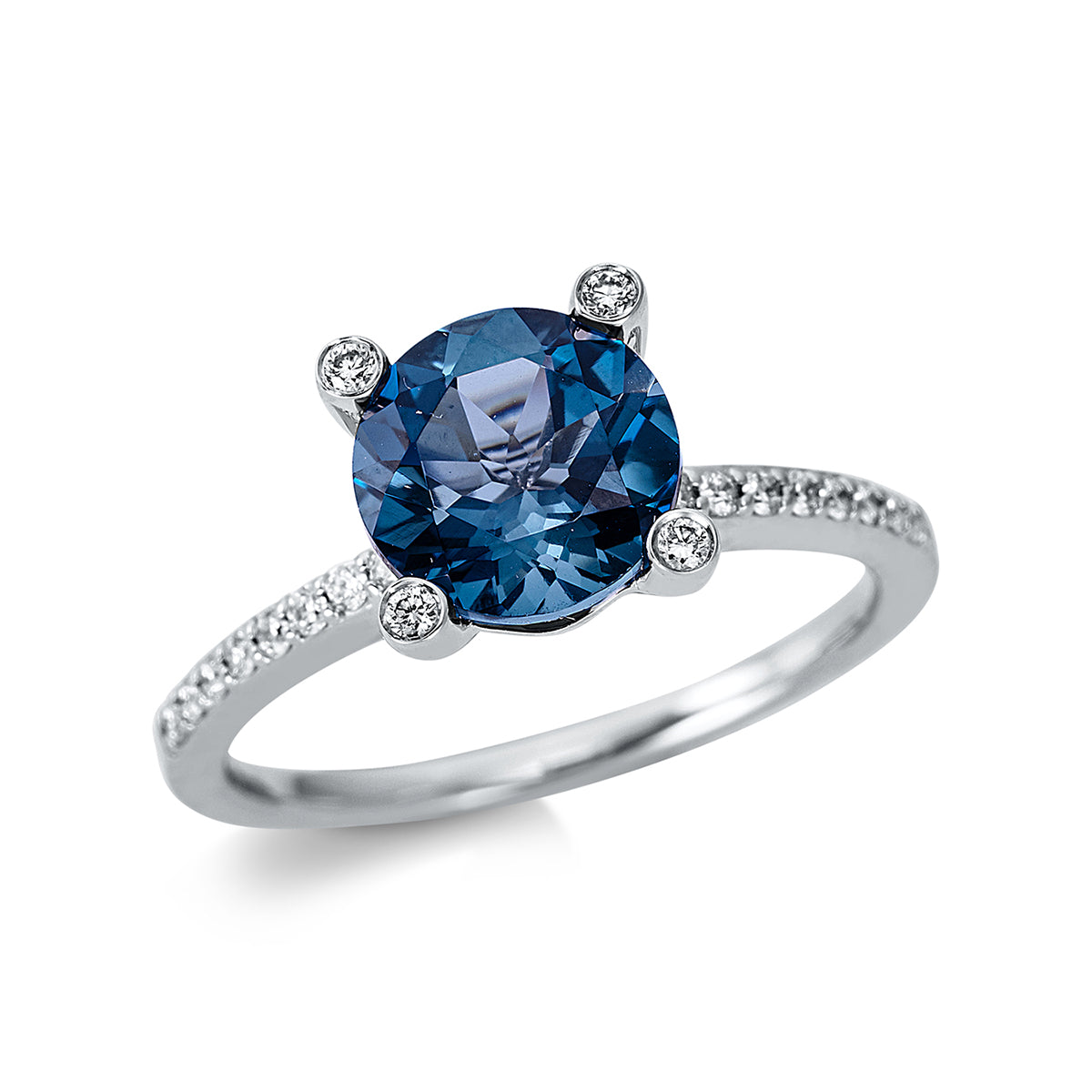 diamond full cut topaz colored stone fashion ring in white gold