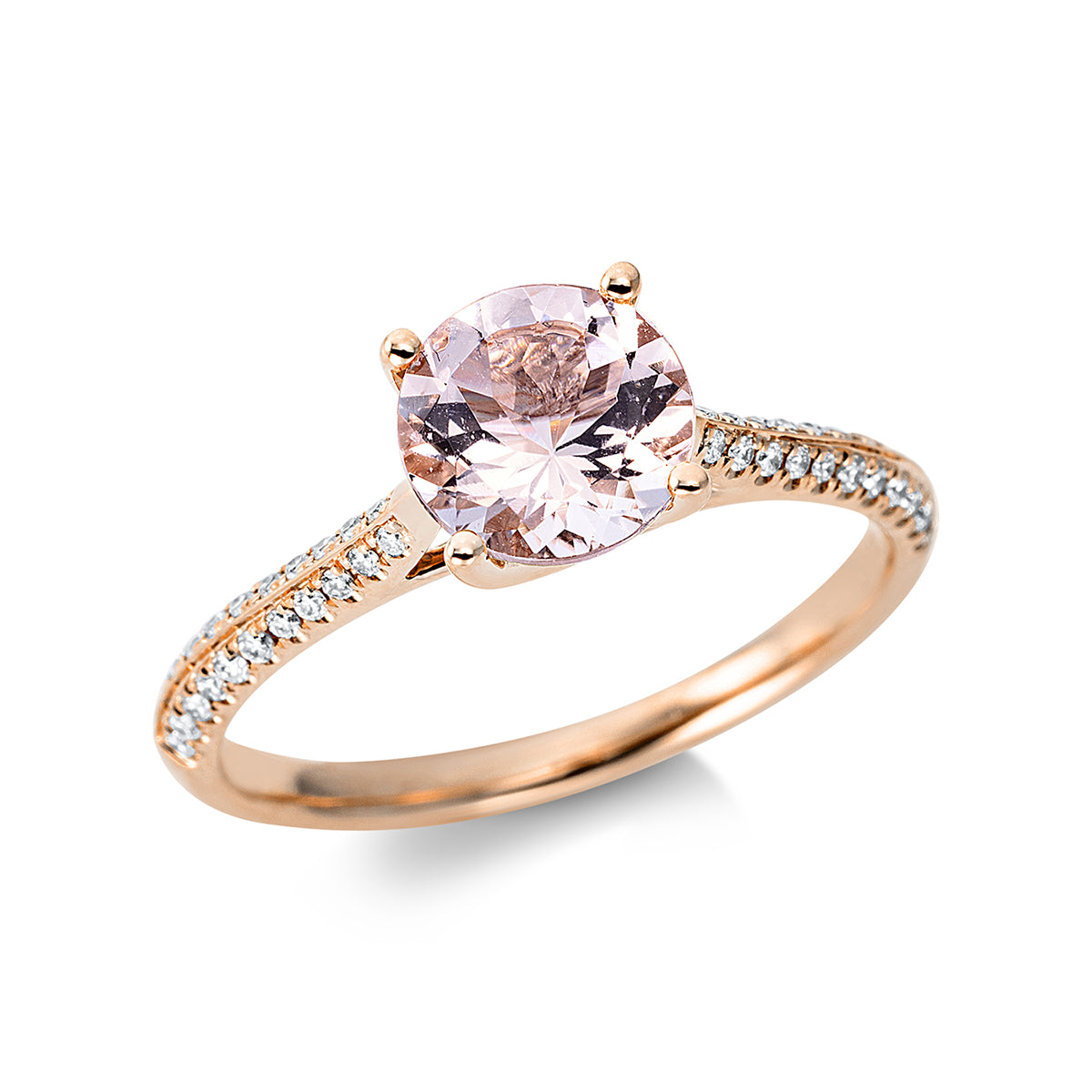 diamond full cut morganite colored stone fashion ring in red gold