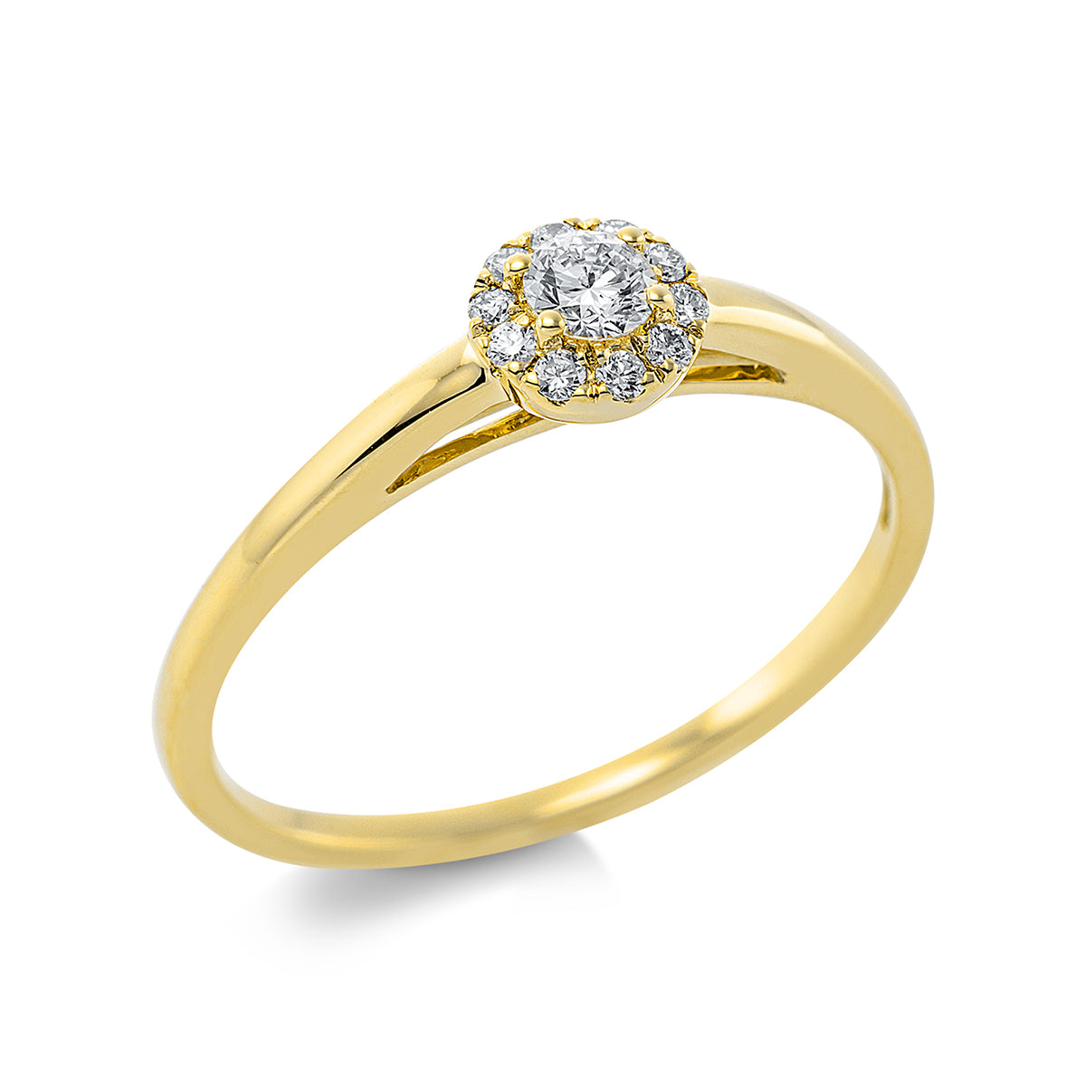 diamond full cut  solitaire with accent stones ring in yellow gold