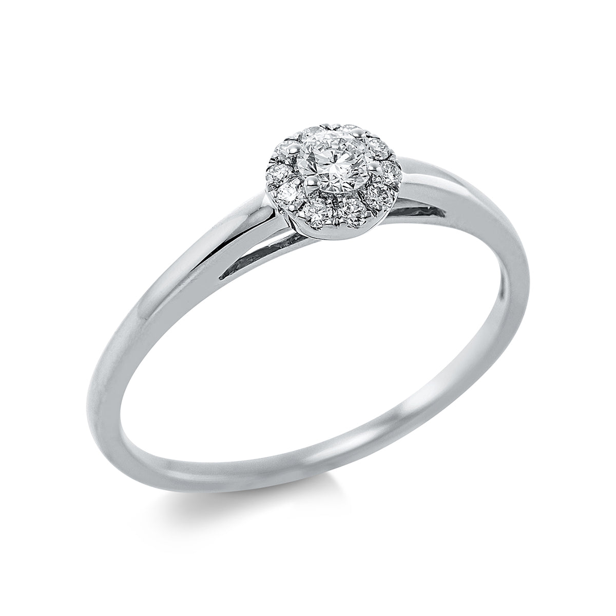 diamond full cut  solitaire with accent stones ring in white gold