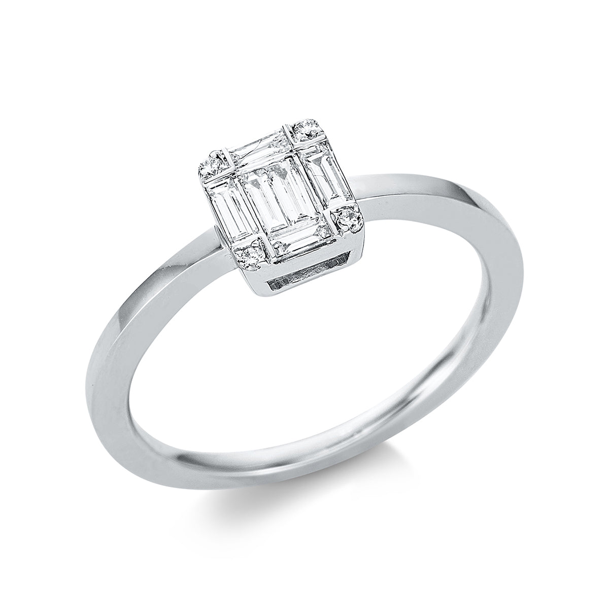 diamond full cut  baguette illusion ring in white gold