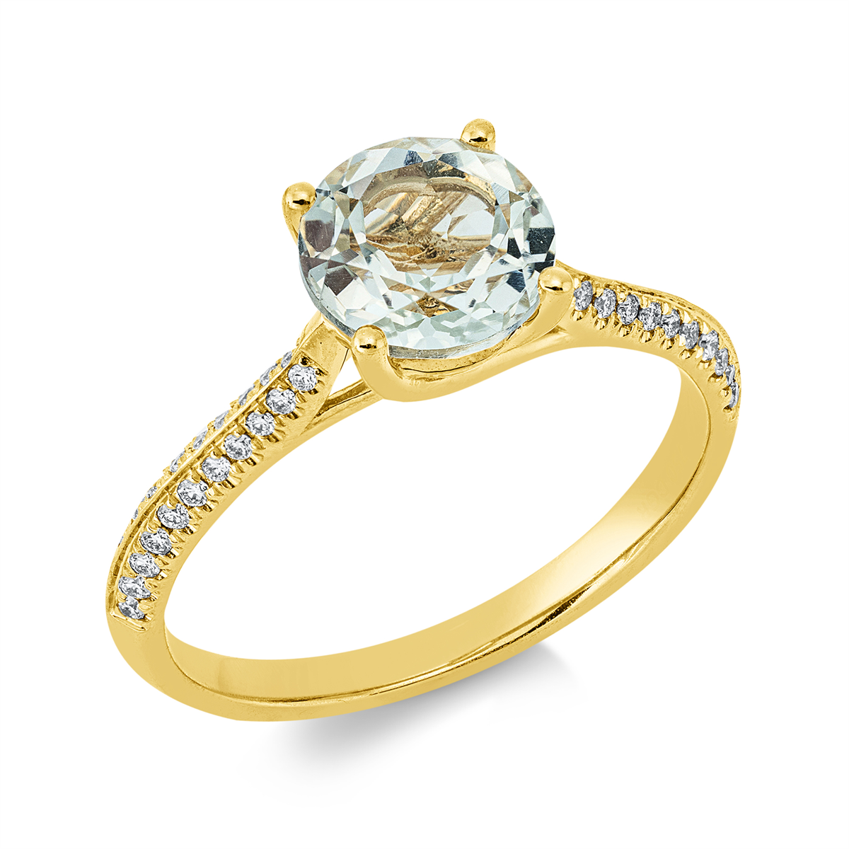 diamond full cut amethyst colored stone fashion ring in yellow gold