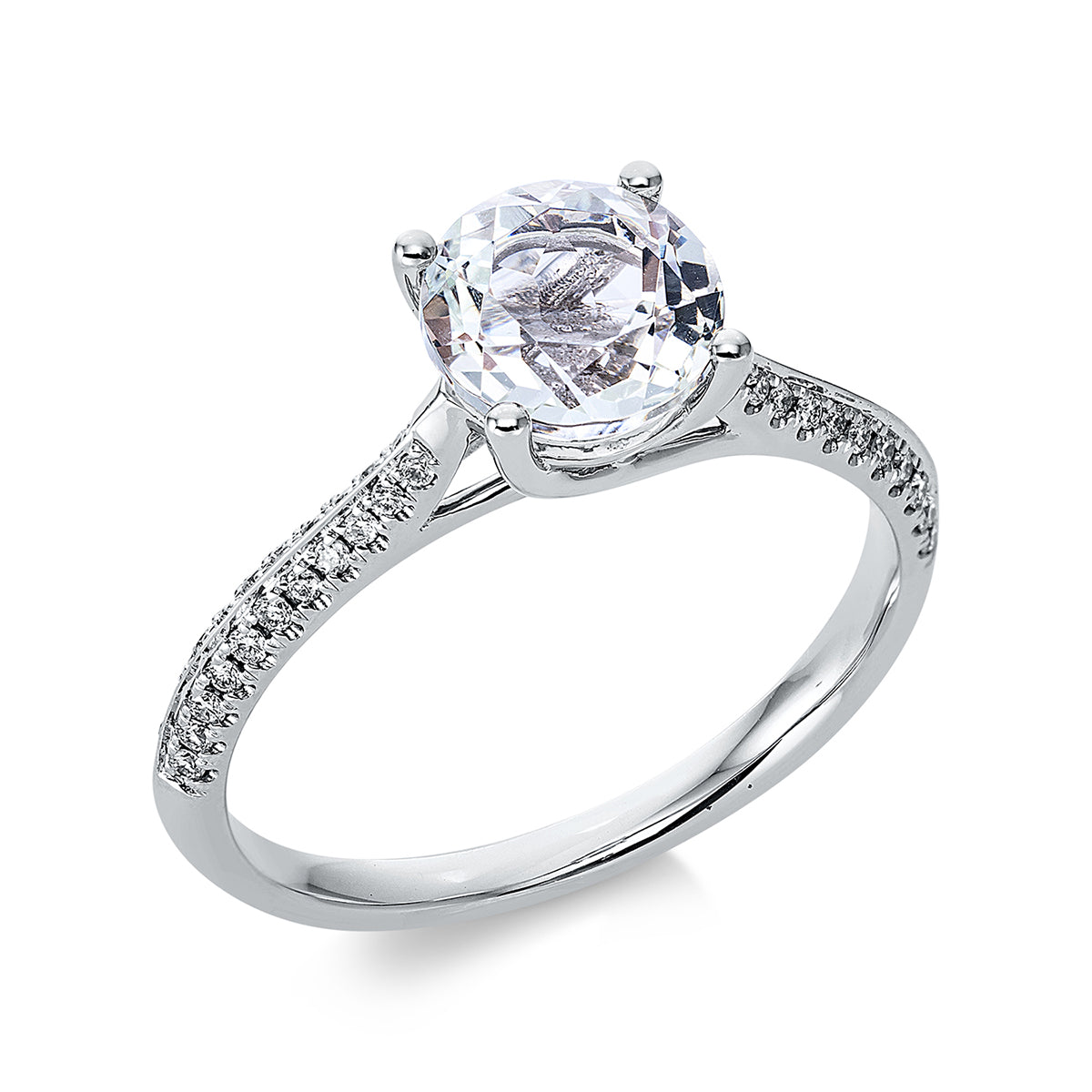 diamond full cut amethyst colored stone fashion ring in white gold