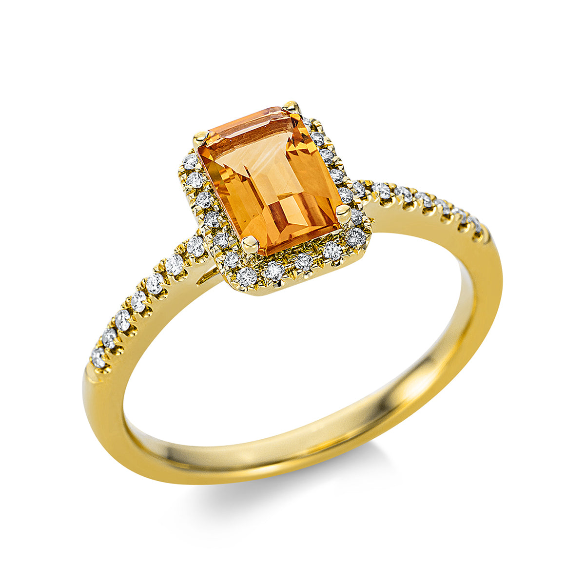 diamond full cut citrine colored stone fashion ring in yellow gold