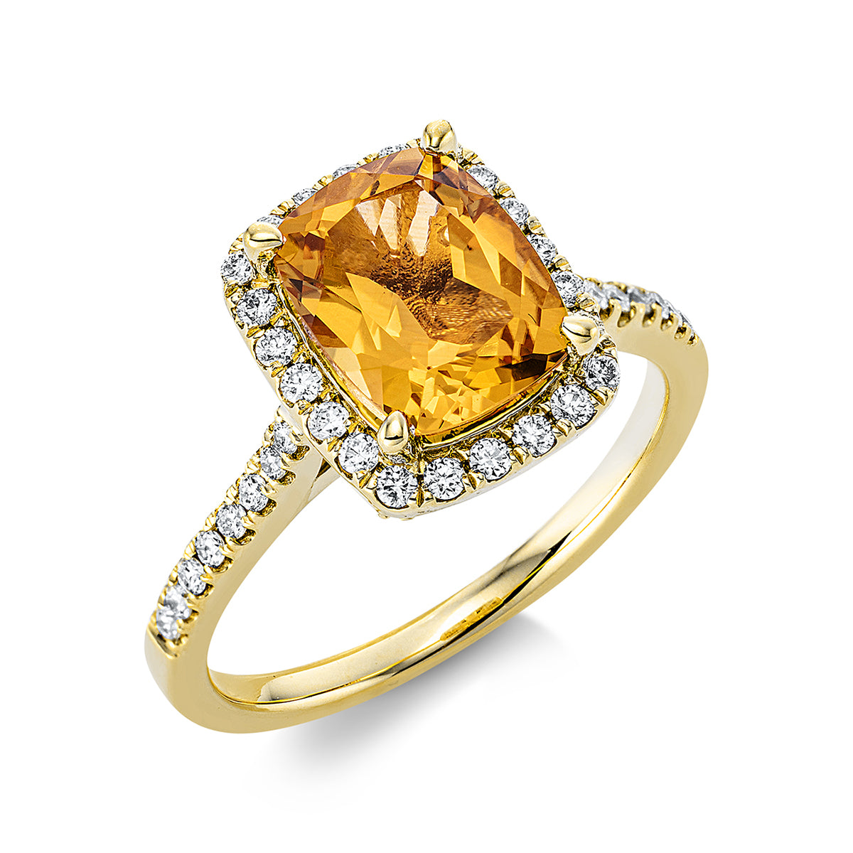 diamond full cut citrine colored stone fashion ring in yellow gold