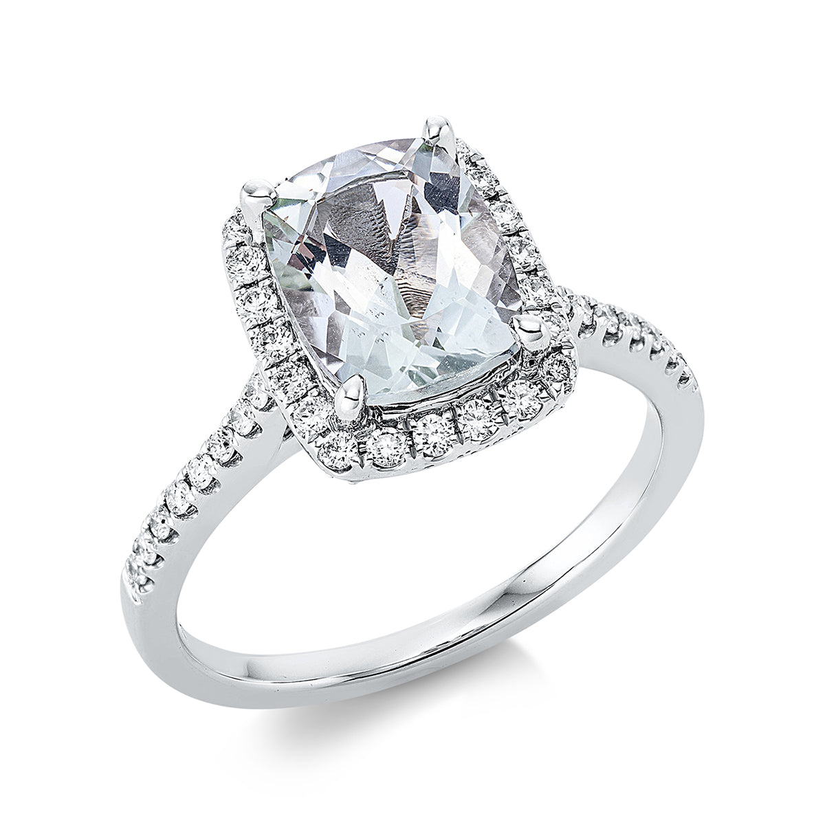 diamond full cut amethyst colored stone fashion ring in white gold