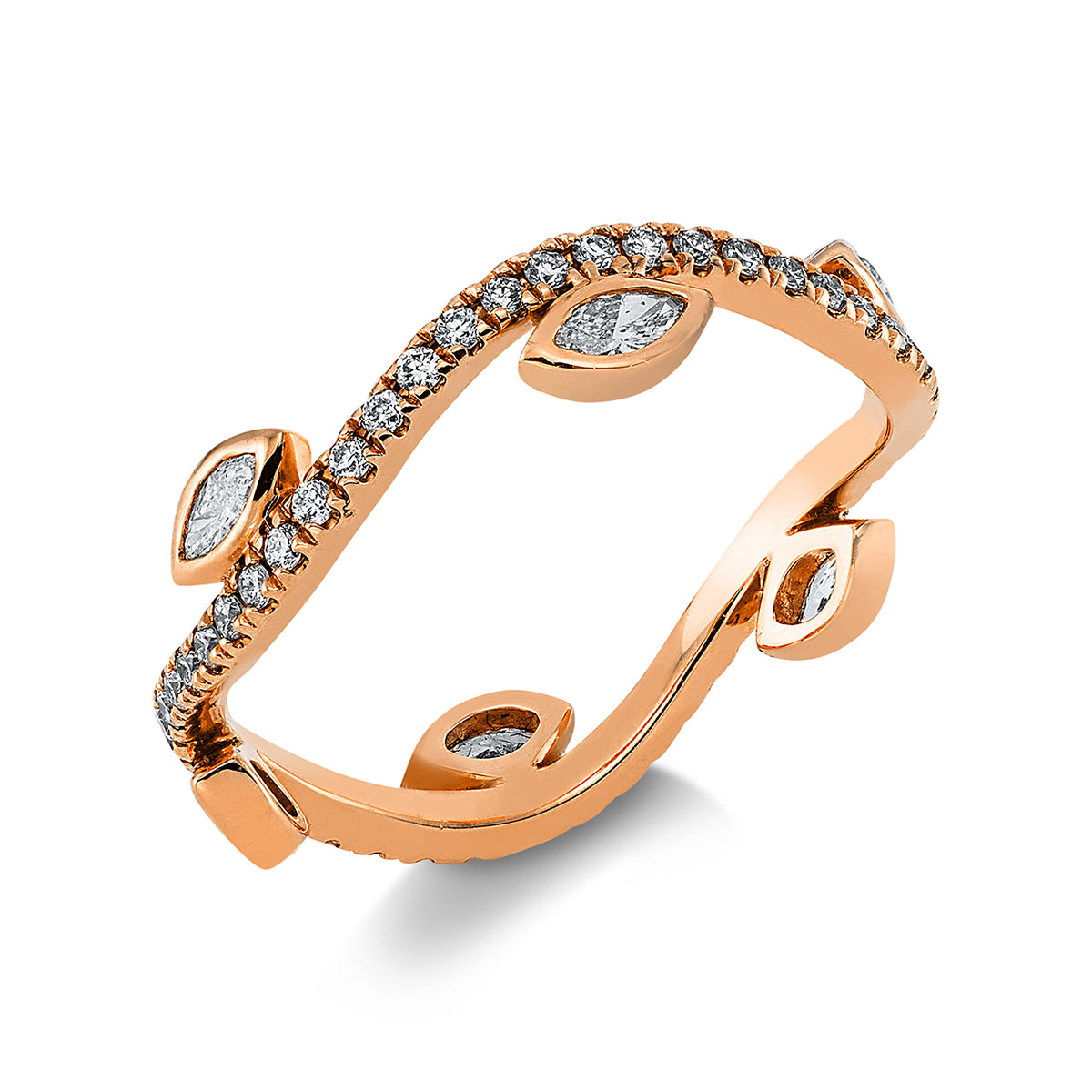 diamond full cut  modern woman ring in red gold