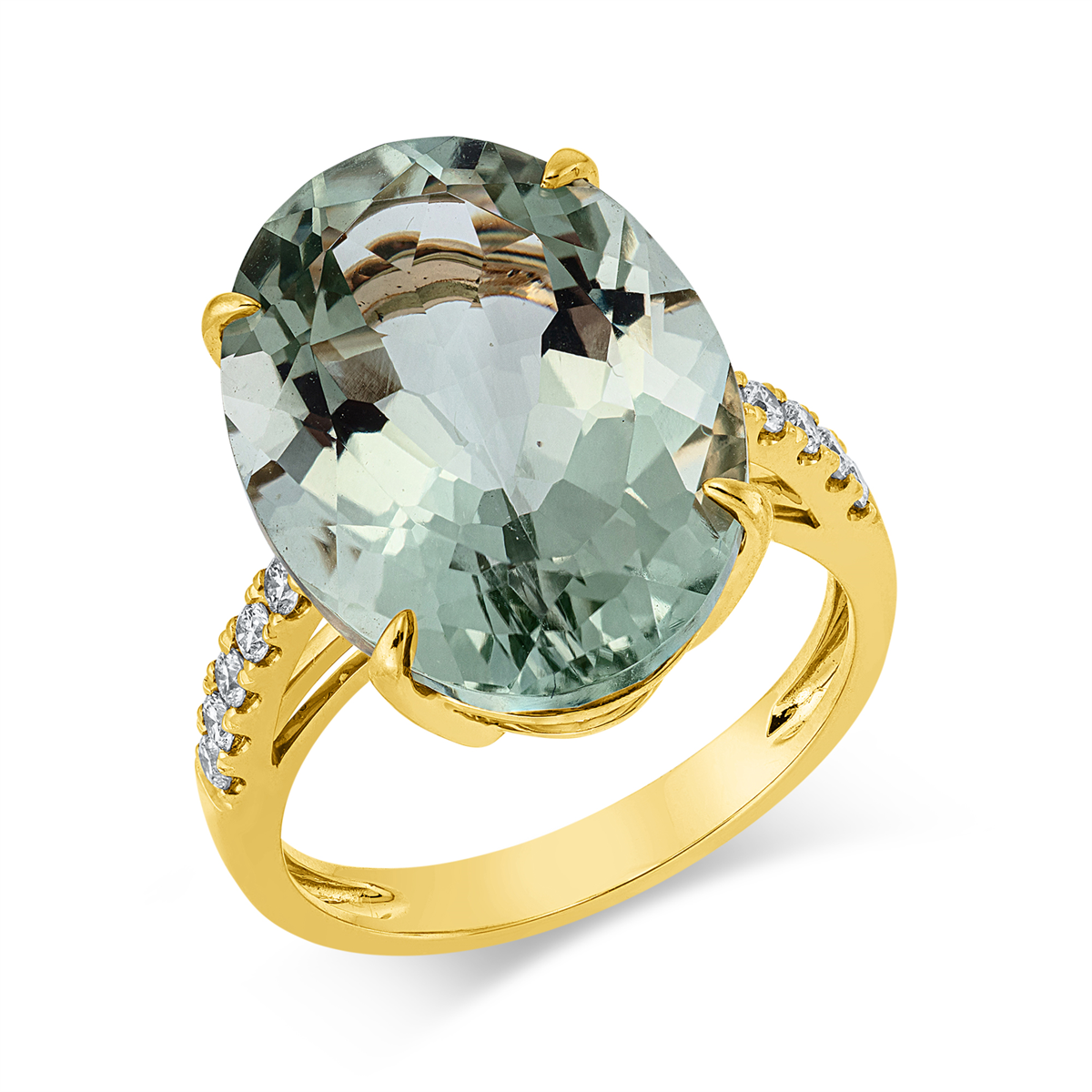 diamond full cut amethyst colored stone fashion ring in yellow gold