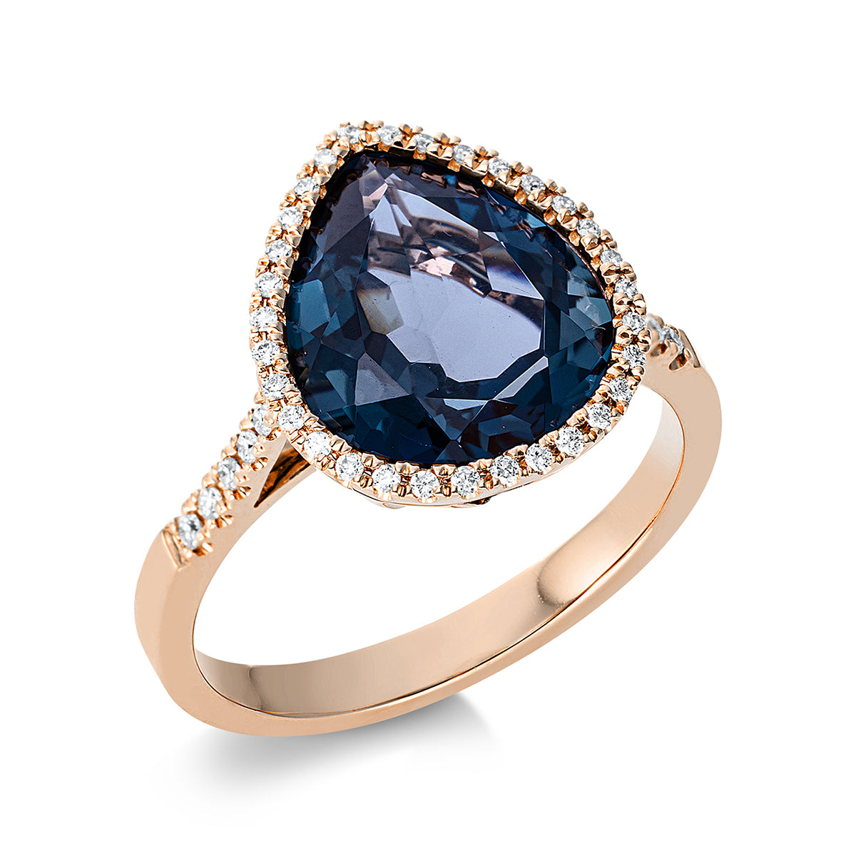 diamond full cut topaz colored stone fashion ring in red gold