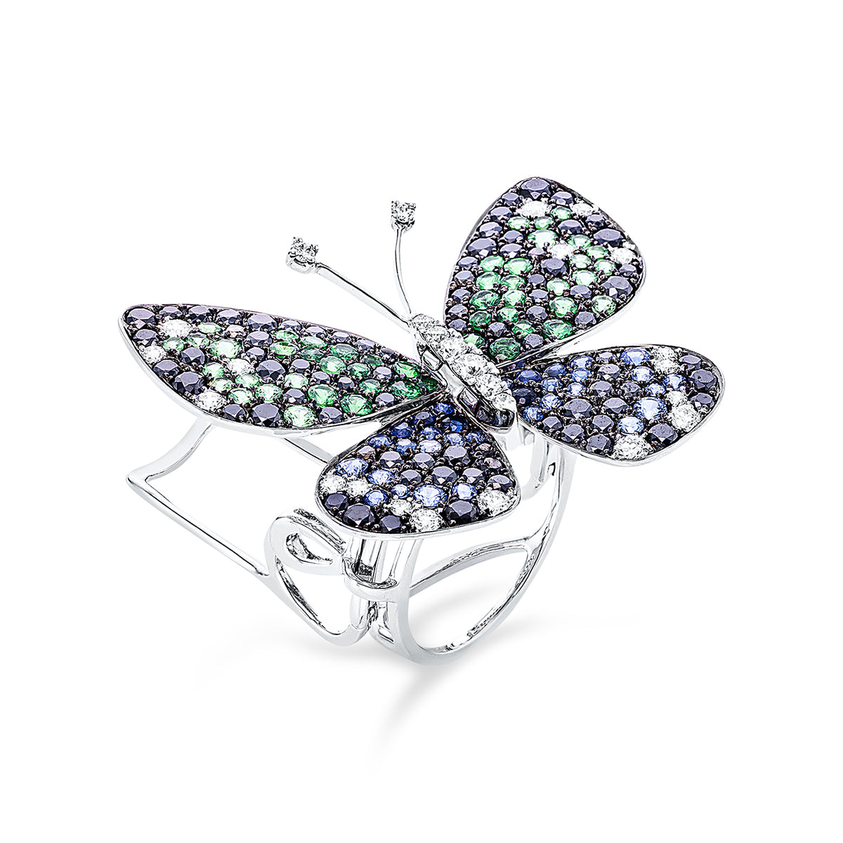 diamond full cut color stones animal ring in white gold