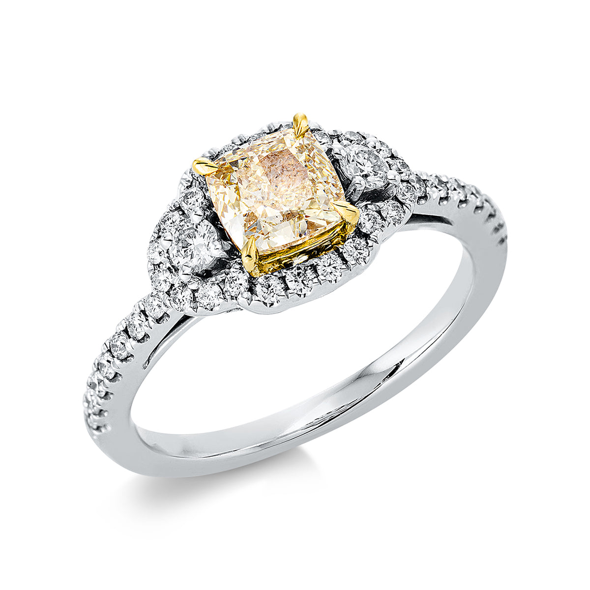 diamond full cut  fancy colored diamond ring in white gold / yellow gold