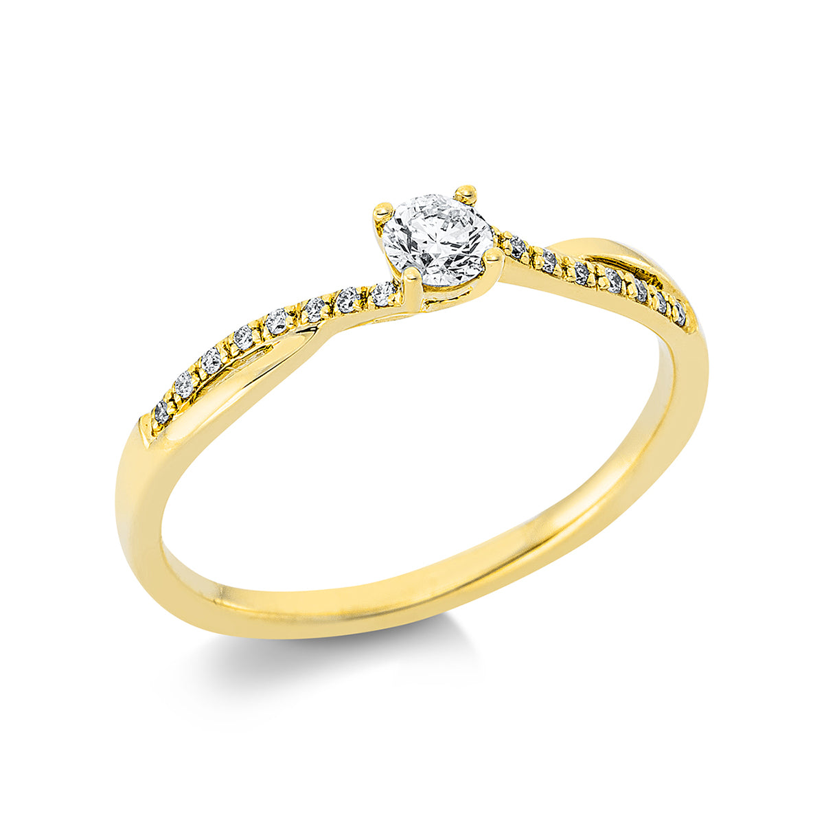 diamond full cut  solitaire with accent stones ring in yellow gold