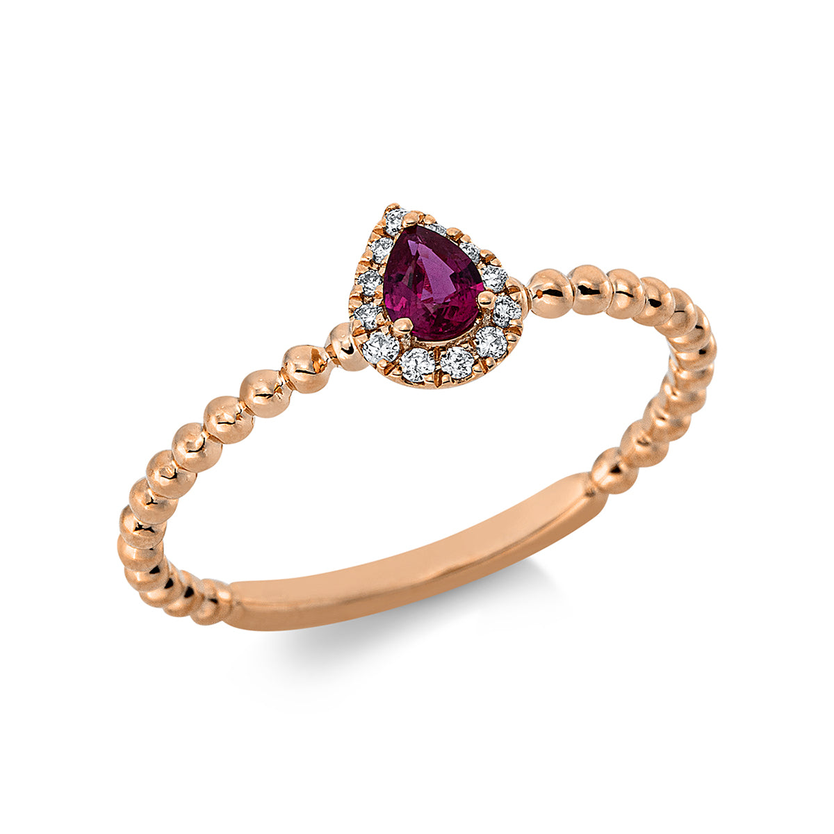 diamond full cut ruby colored stone classic ring in red gold