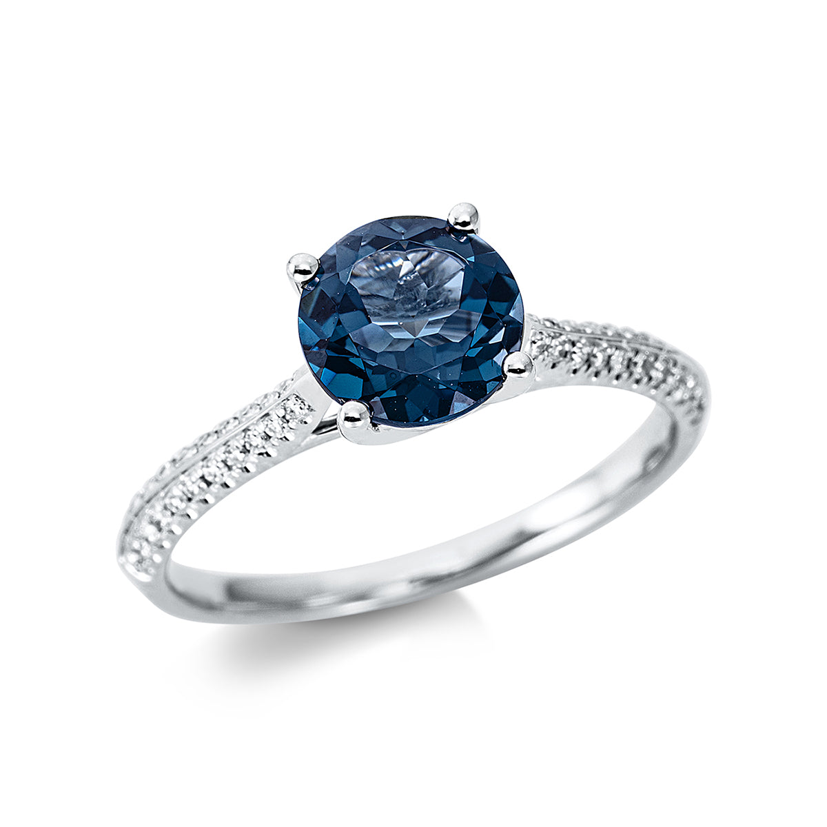 diamond full cut topaz colored stone fashion ring in white gold
