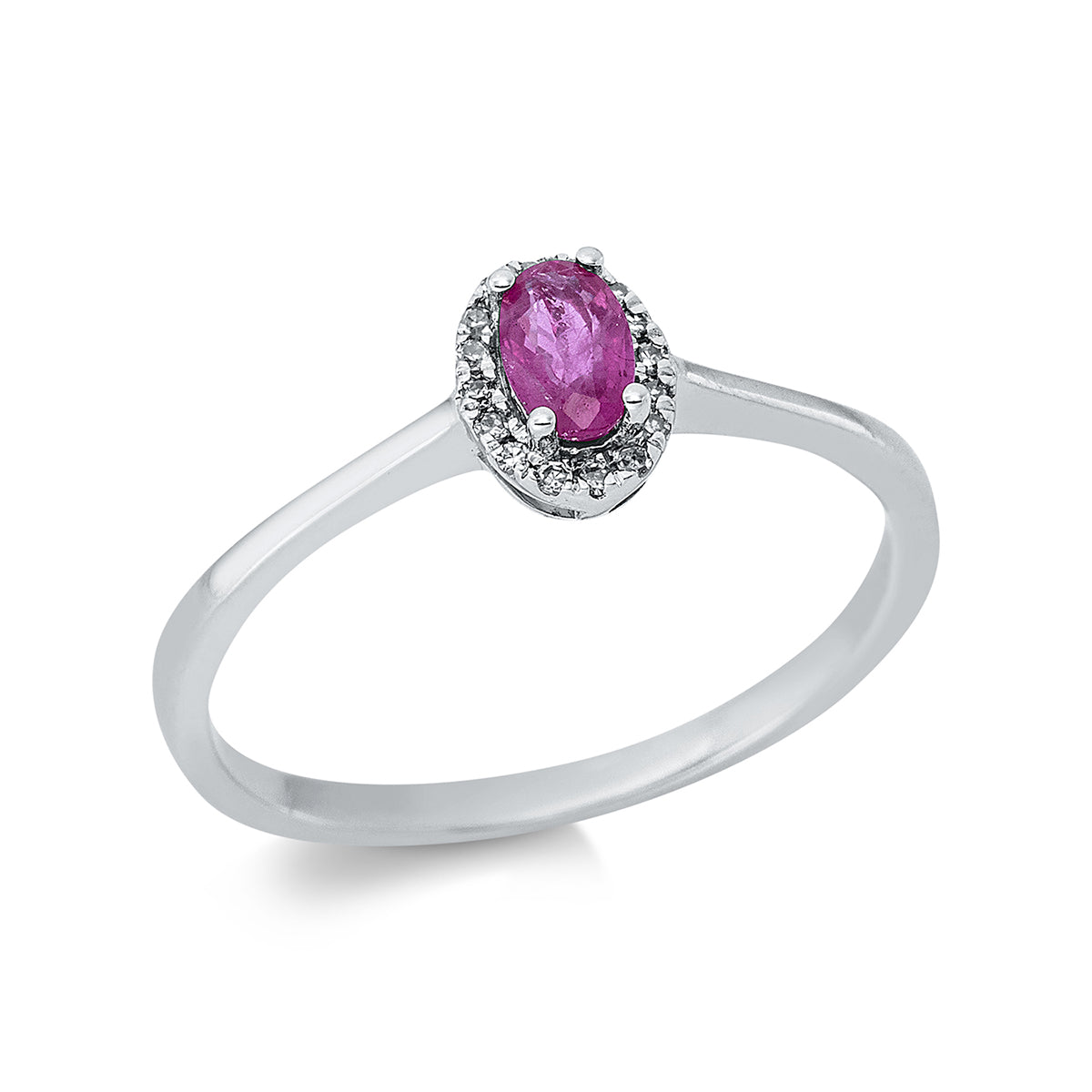diamond full cut ruby colored stone classic ring in white gold